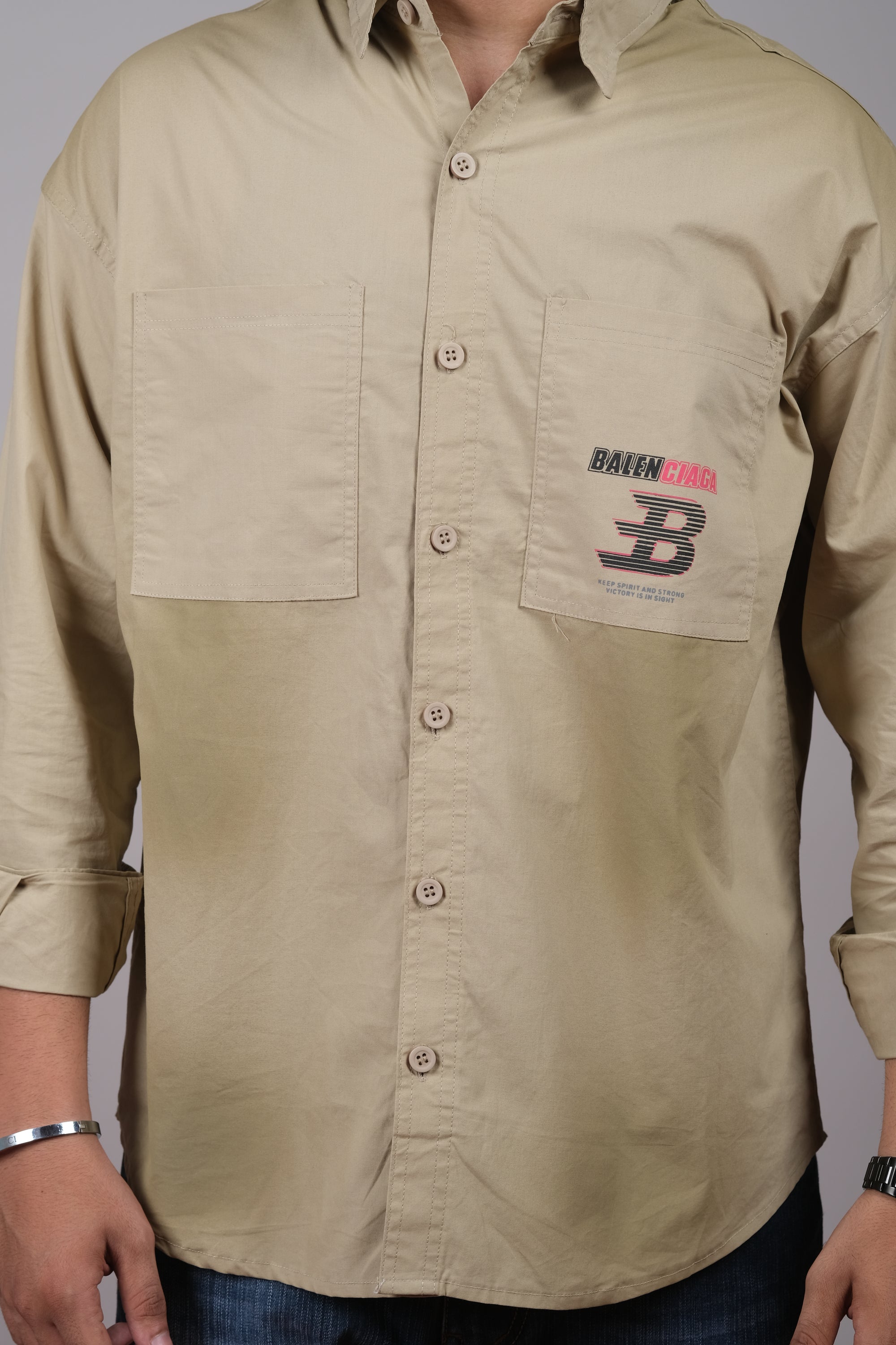 Beige Urban Casual Shirt for Men