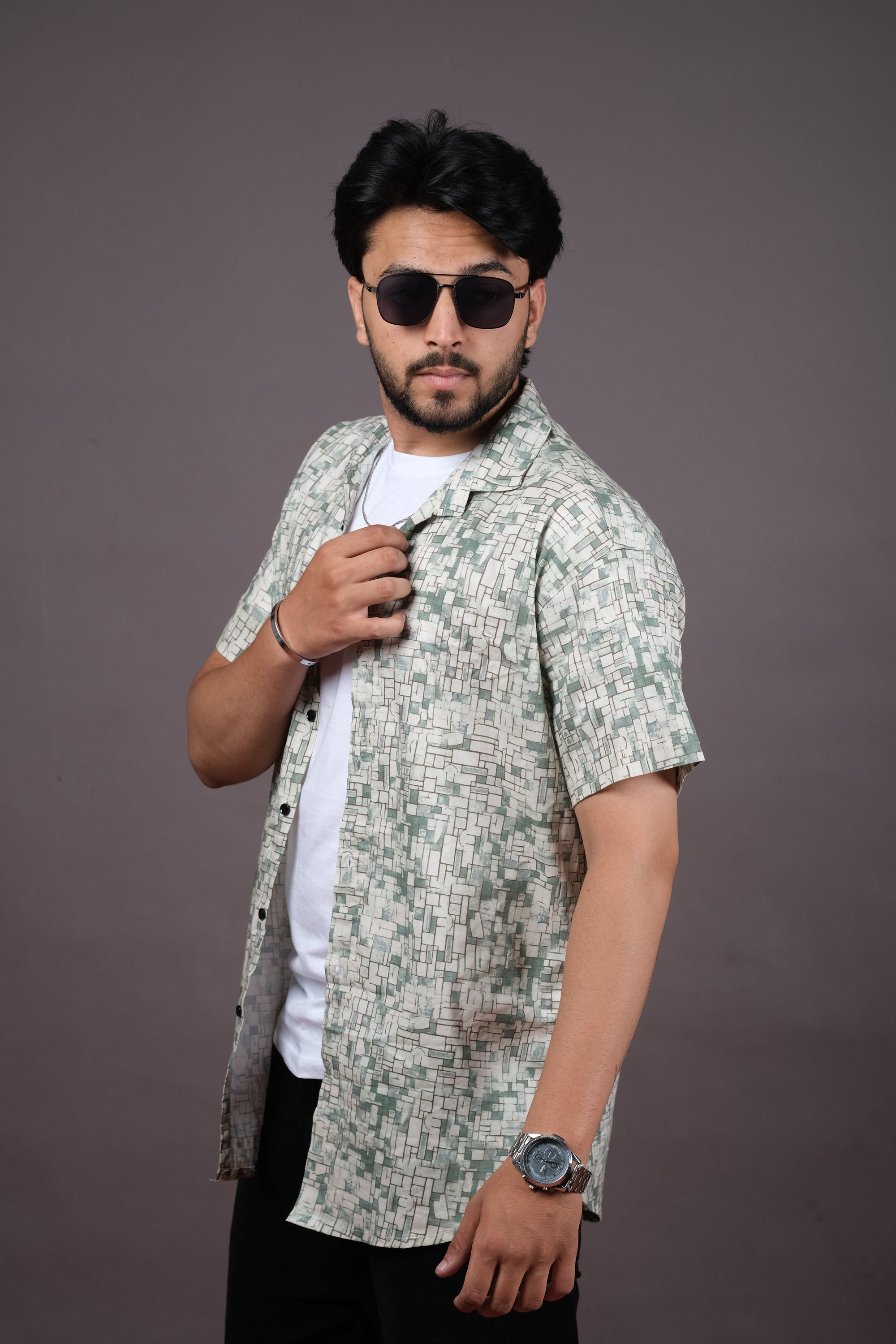 Men’s Navy Tie-Dye Striped Shirt