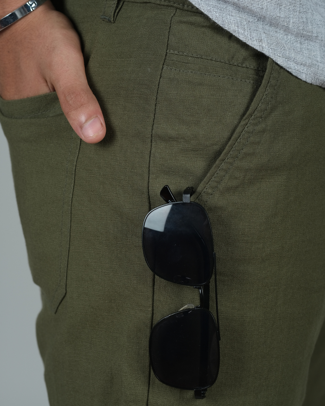 Classic Dark Green Casual Linen Pants