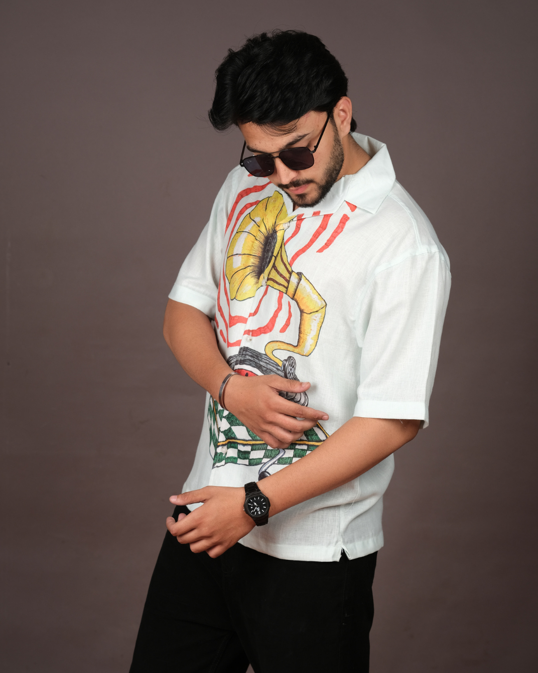 Men's Vintage White Linen Blend Shirt
