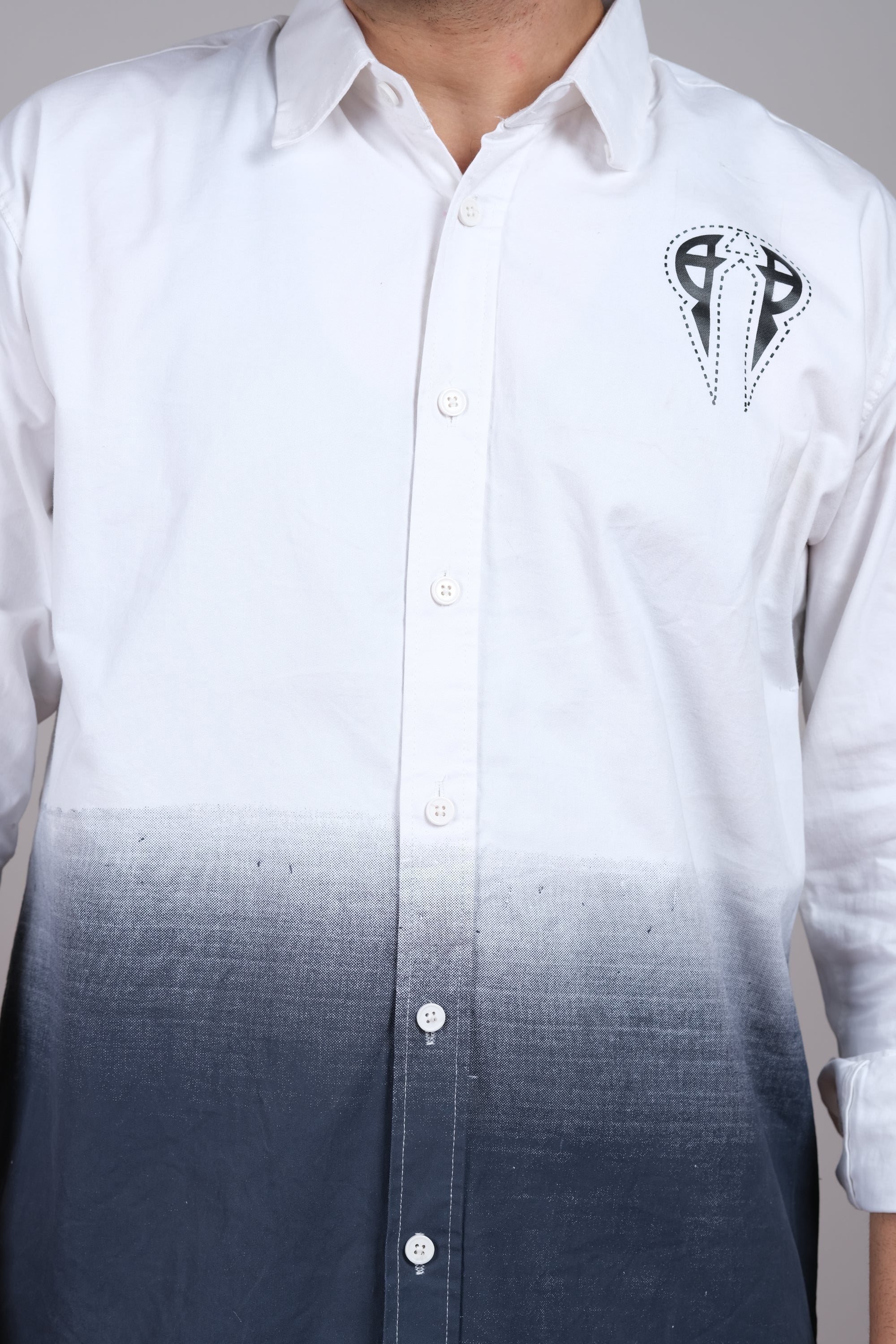 Men's Ombre White & Black Cotton Casual Shirt