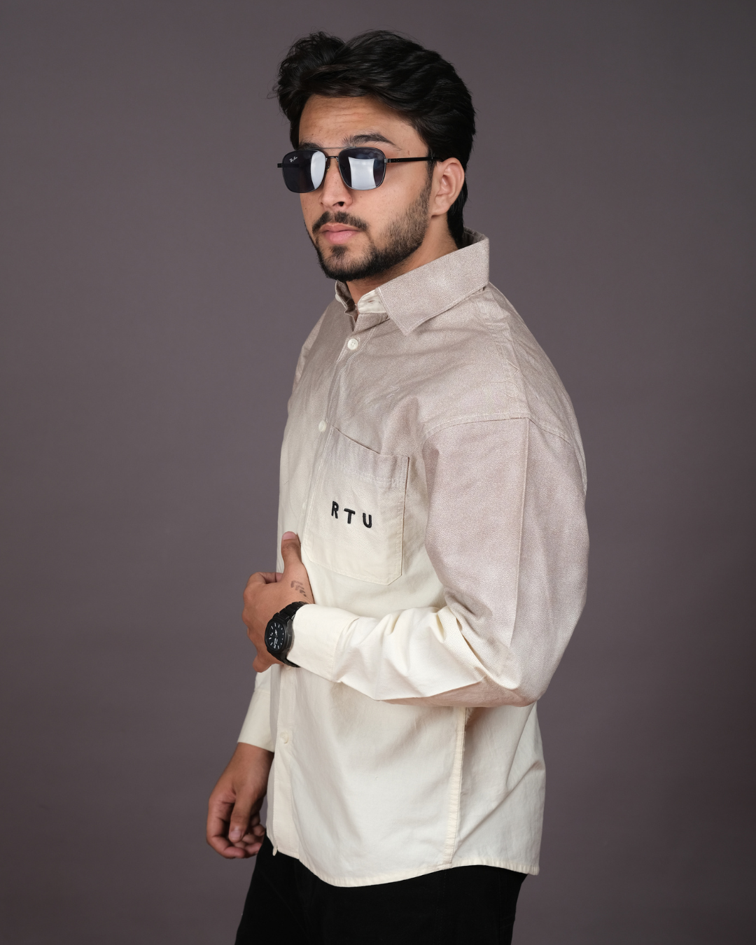 Men’s Beige & Cream Ombre Long Sleeve Shirt