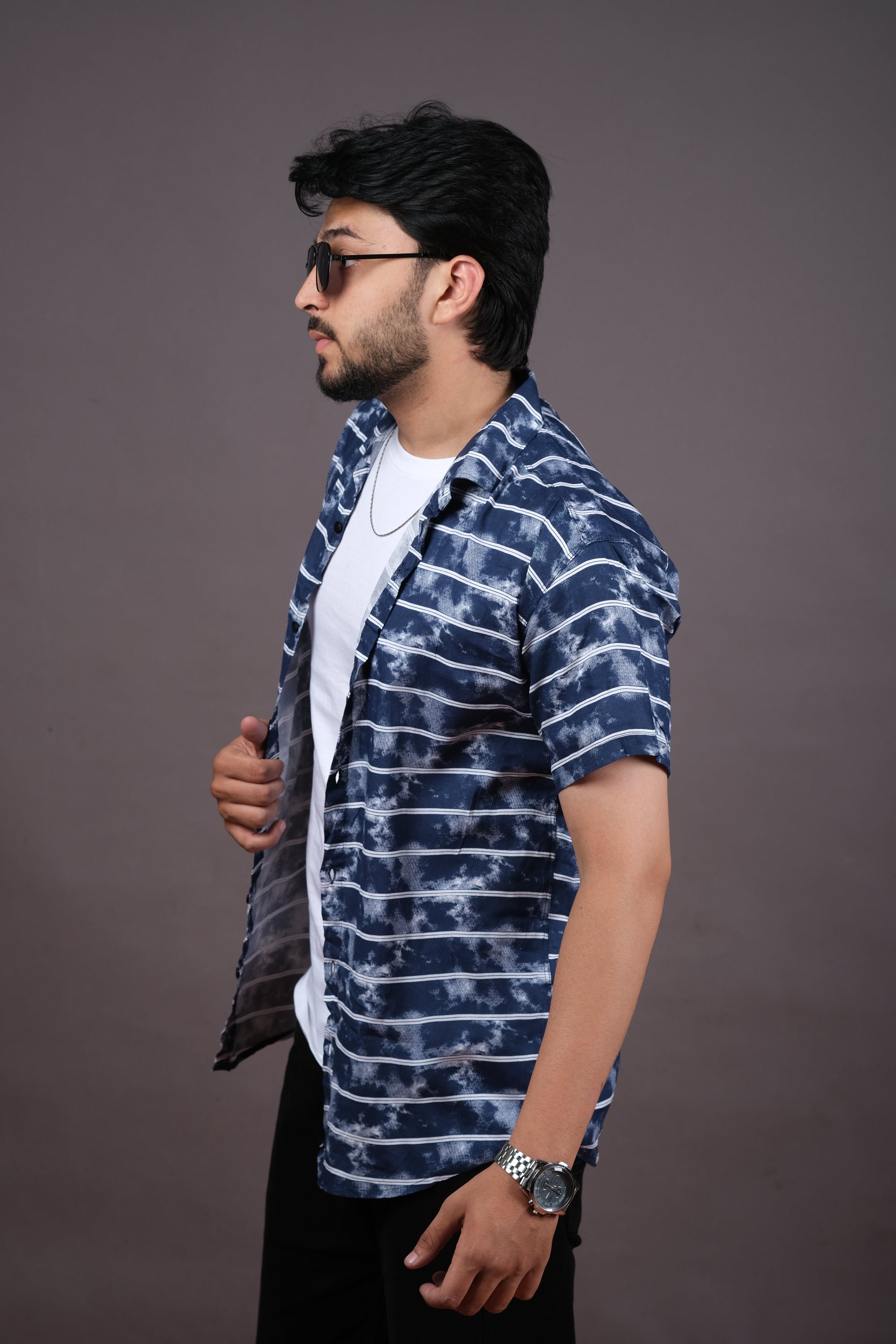 Men’s Maroon Tie-Dye Striped Shirt
