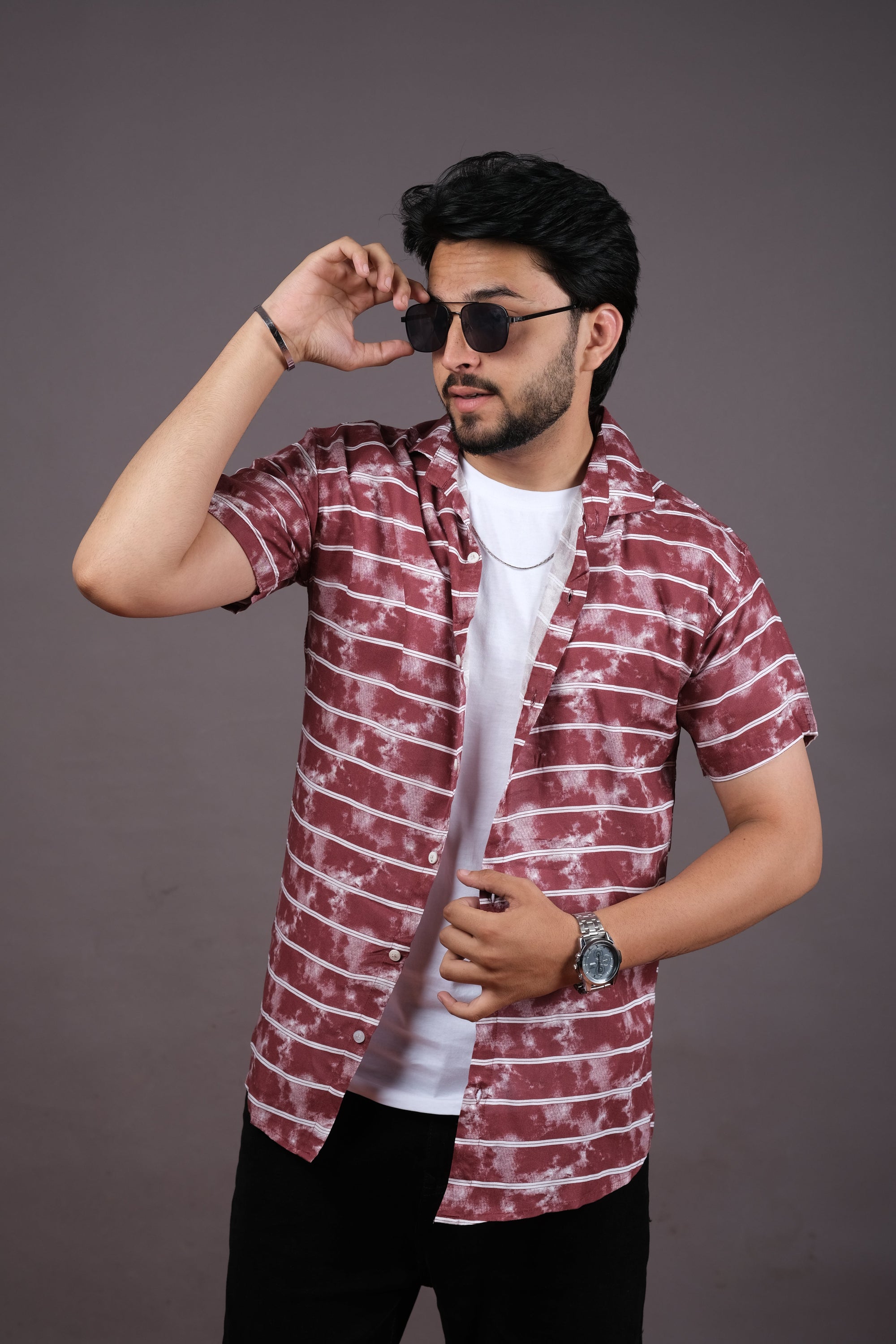 Men’s Black Tie-Dye Striped Shirt