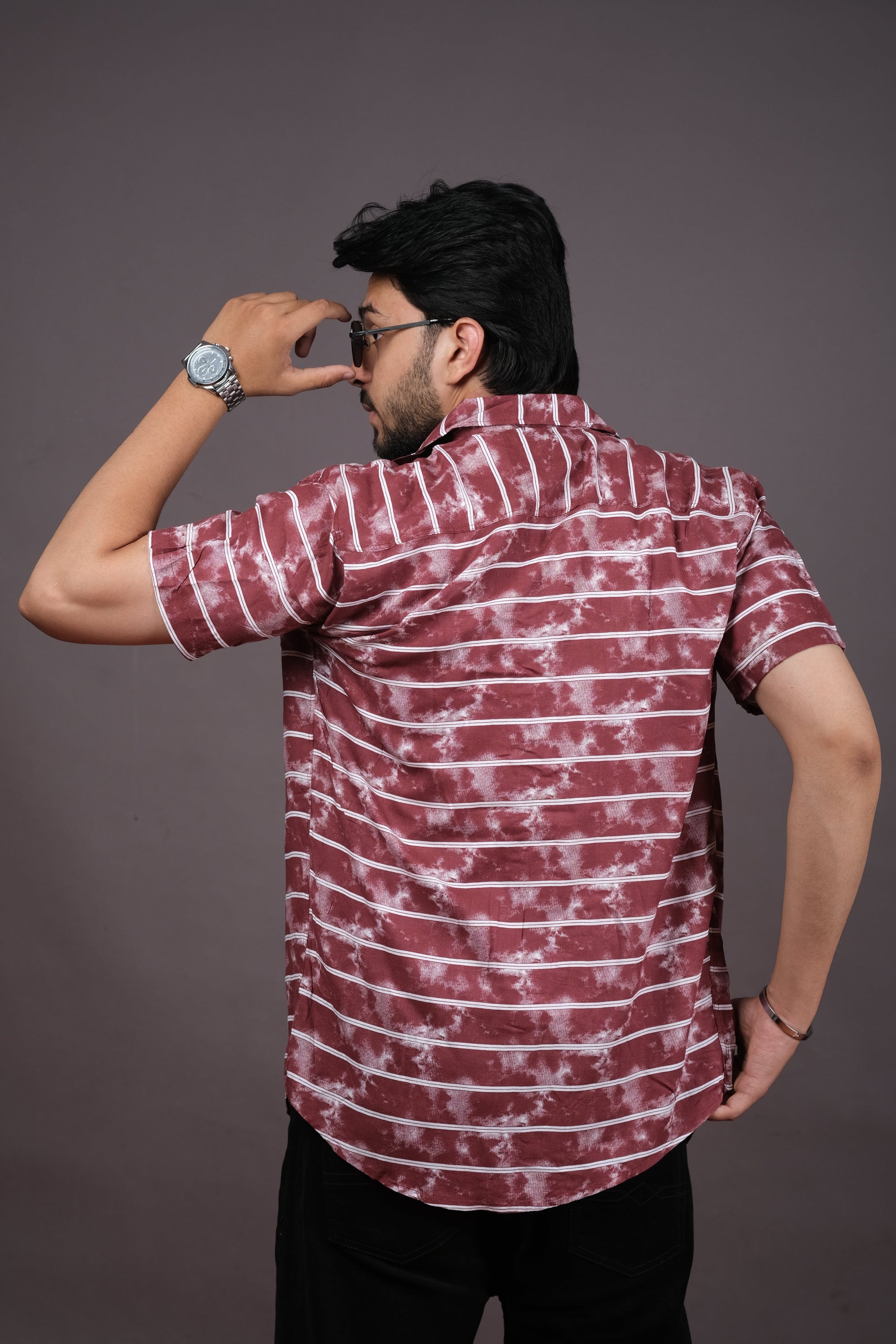 Men’s Black Tie-Dye Striped Shirt