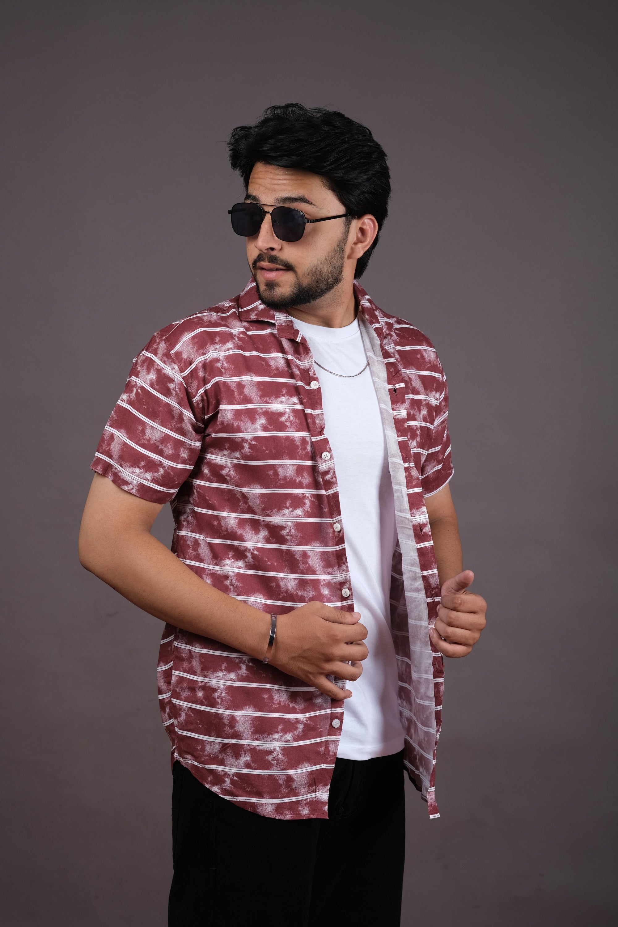 Men’s Black Tie-Dye Striped Shirt