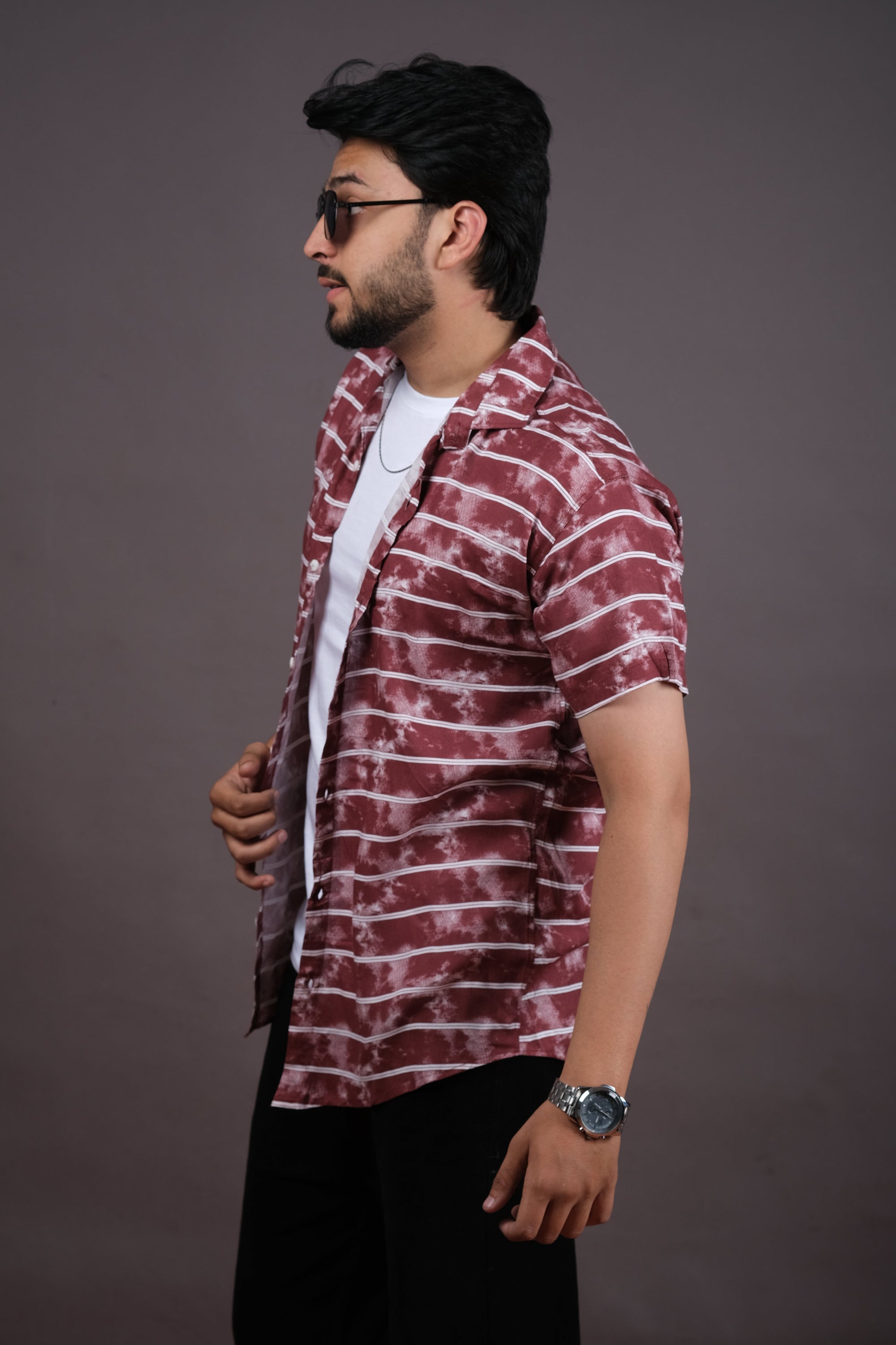 Men’s Black Tie-Dye Striped Shirt