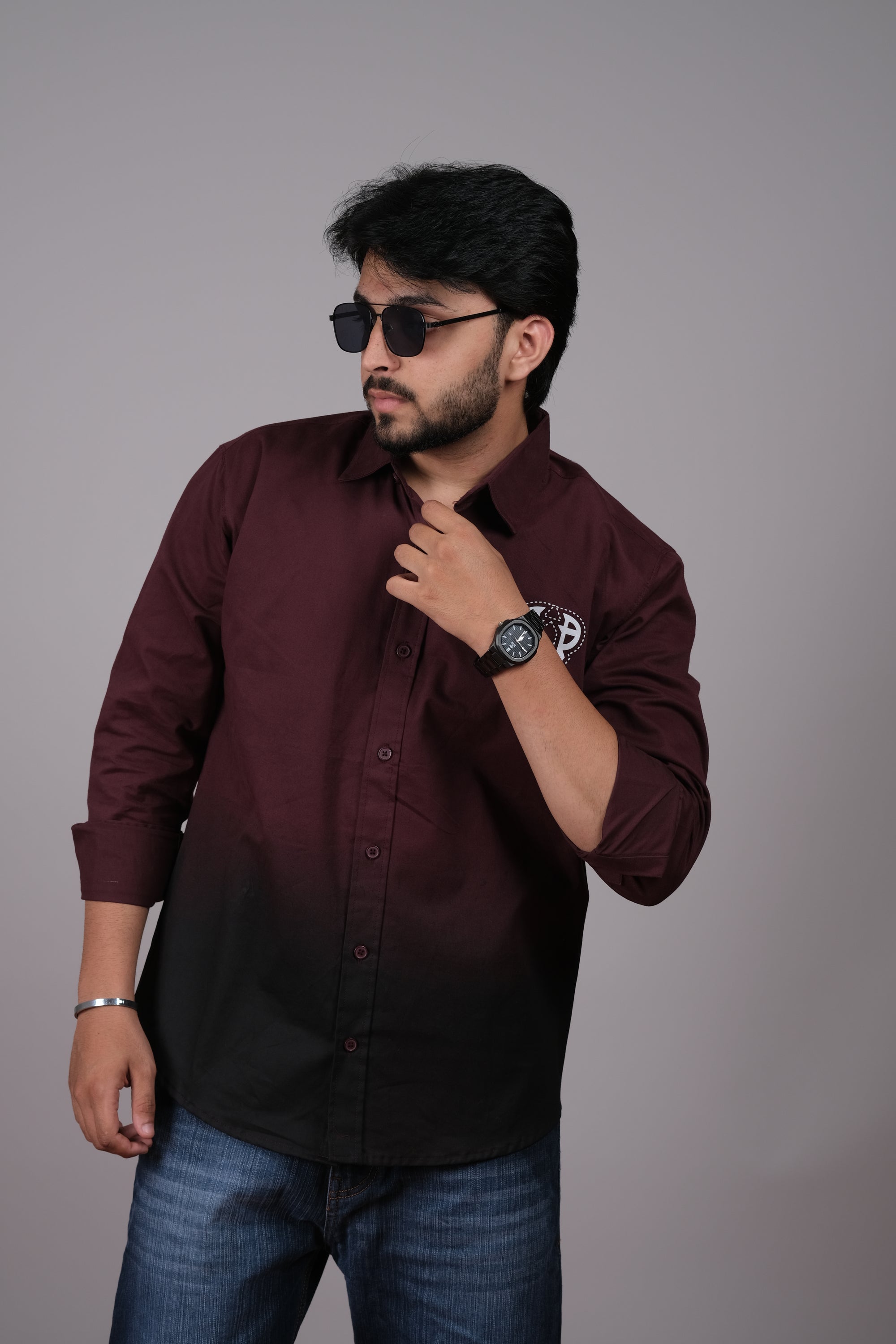 Men's Ombre Maroon-Black Cotton Shirt | Stylish Casual Wear