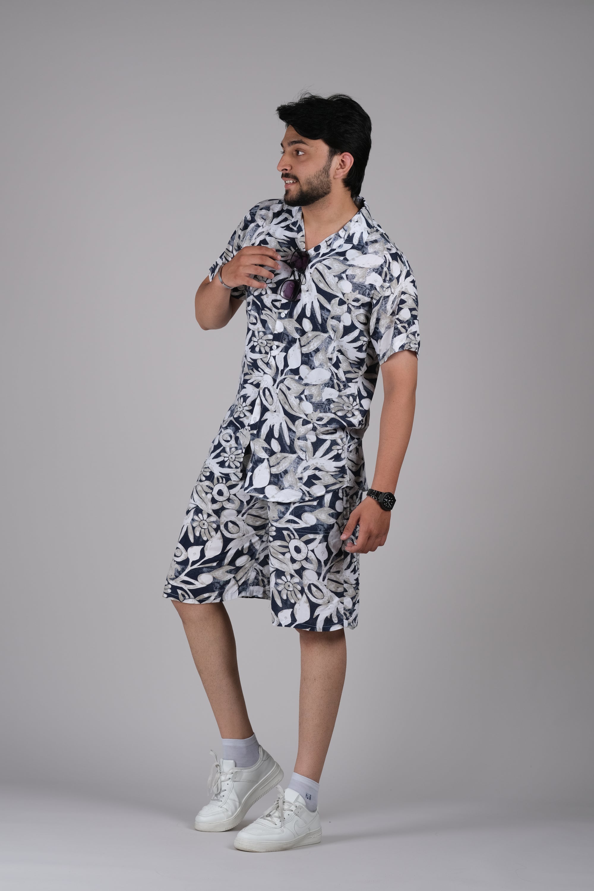 Men's Floral Print Shirt & Shorts Set