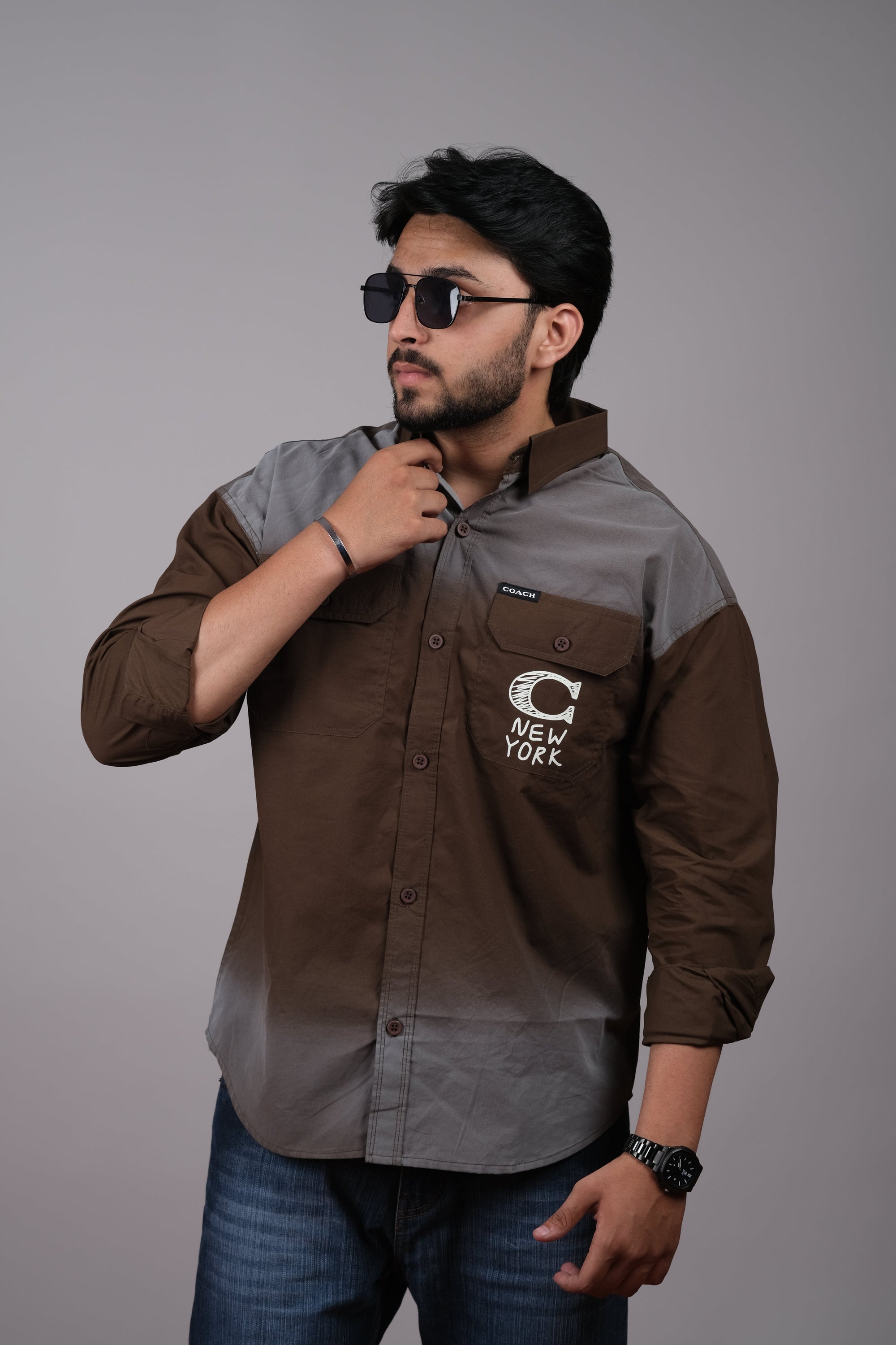 Brown and Grey Colorblock New York Shirts