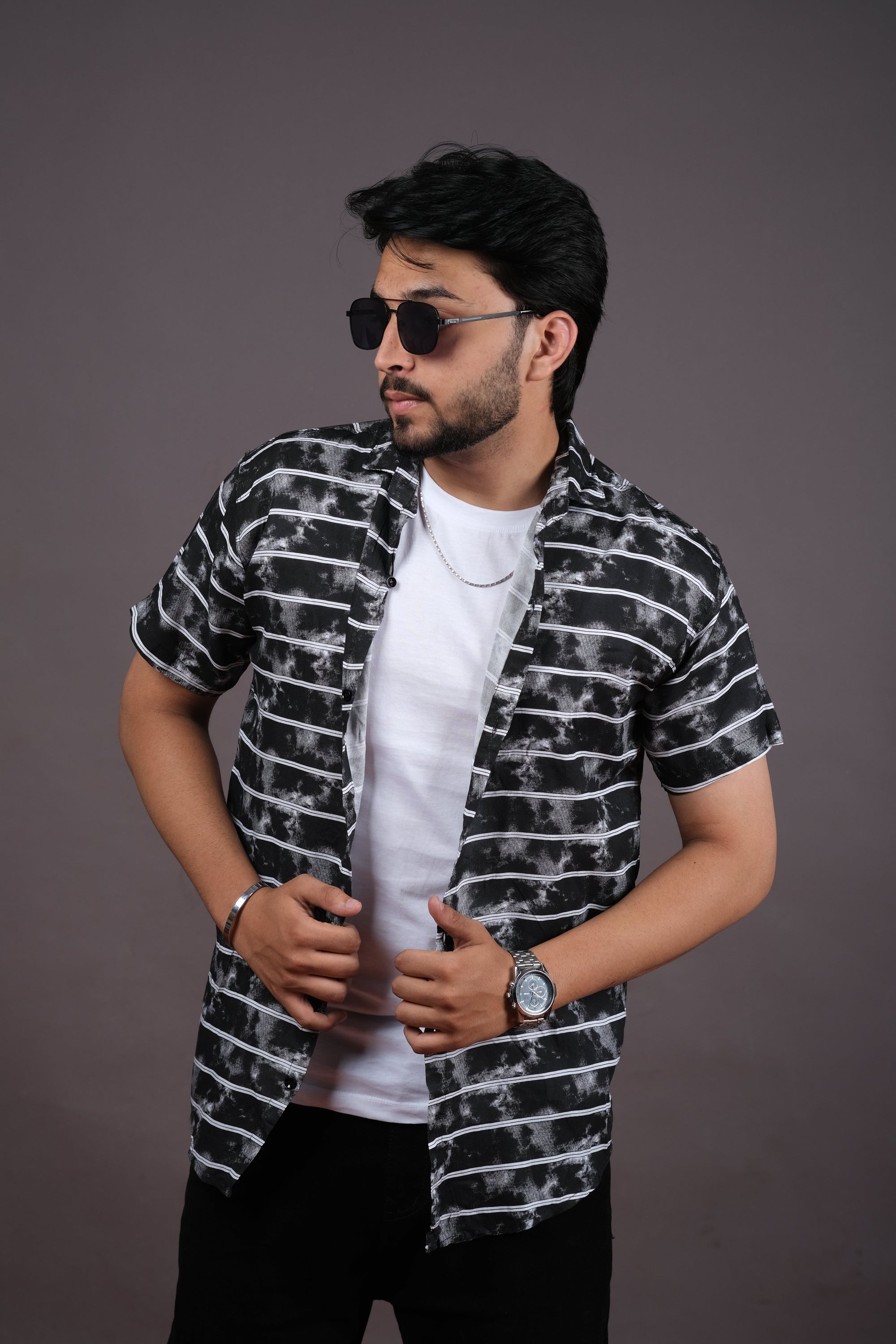 Black Abstract Striped Casual Shirt