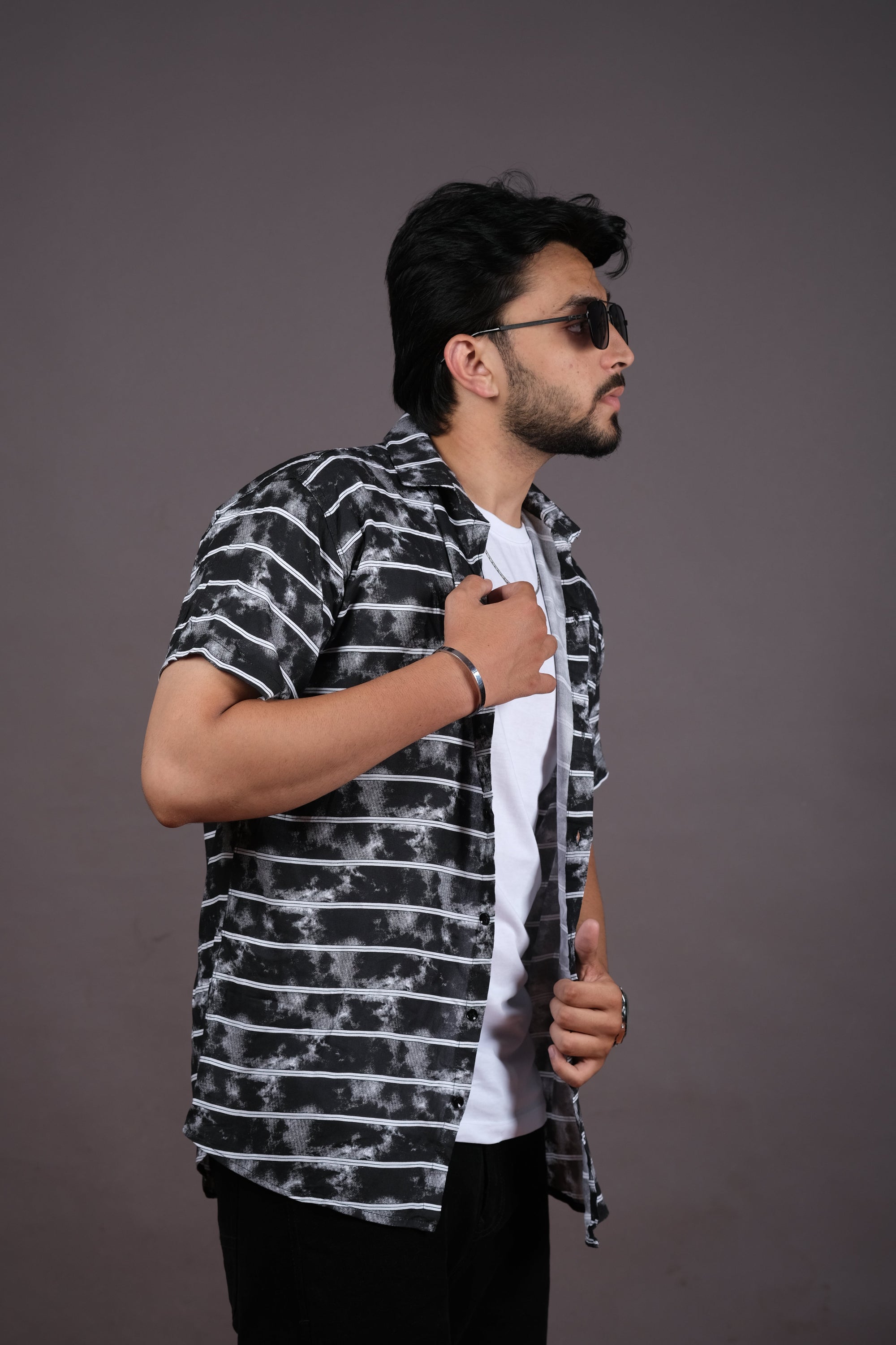 Black Abstract Striped Casual Shirt