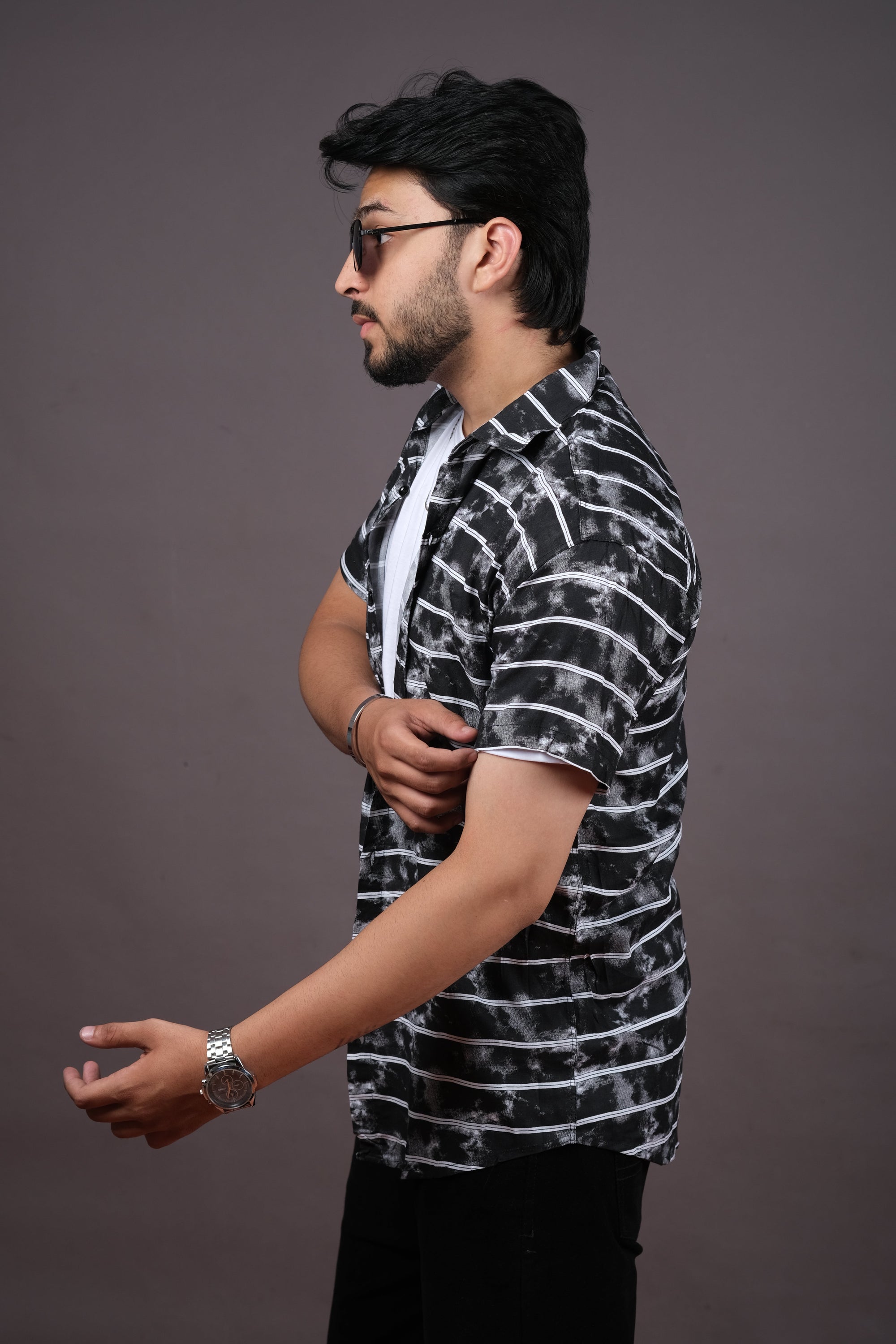 Black Abstract Striped Casual Shirt