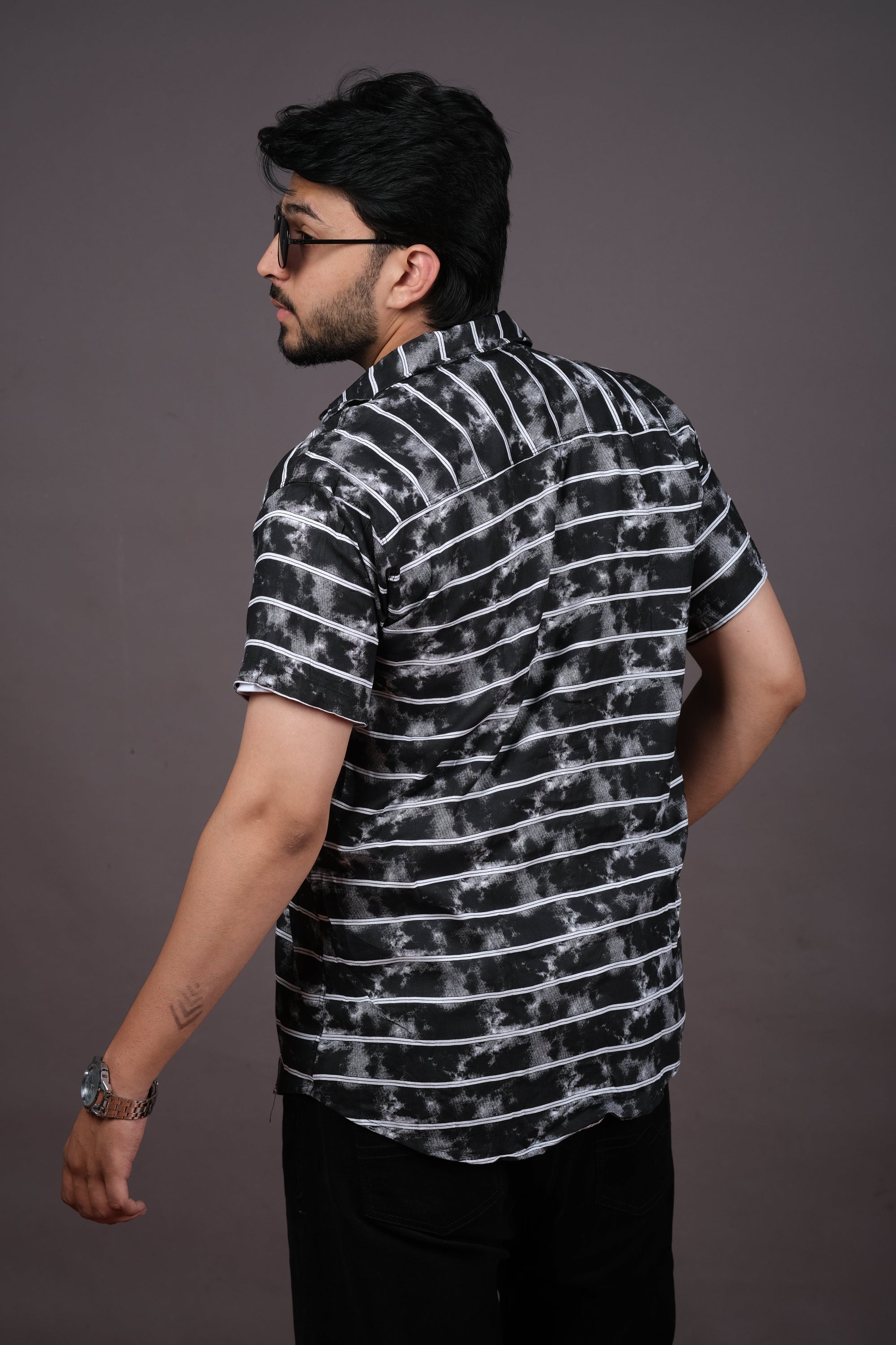 Black Abstract Striped Casual Shirt