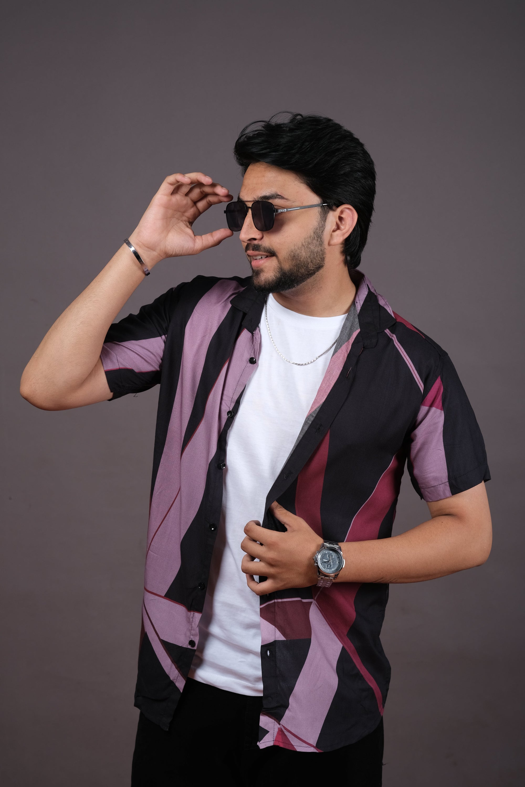 Light Blue Maple Leaf Print Casual Shirt