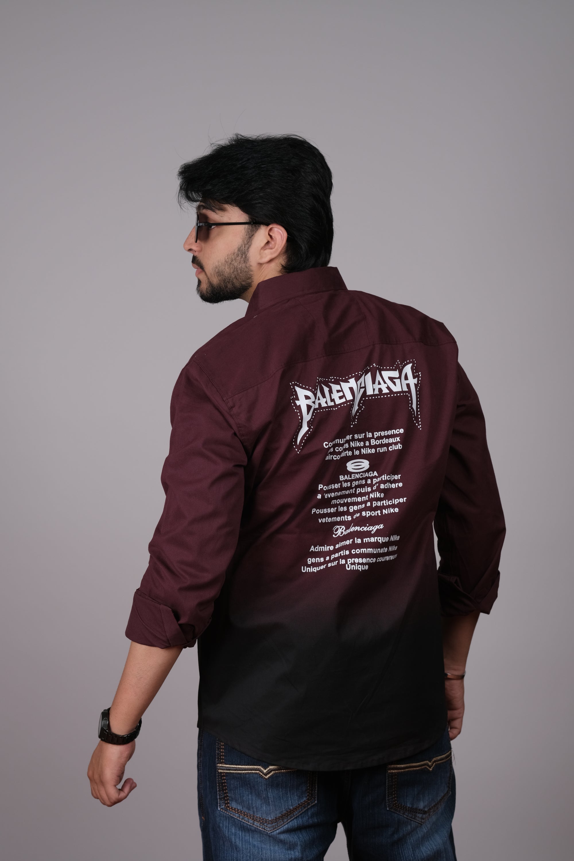 Men's Ombre Maroon-Black Cotton Shirt | Stylish Casual Wear