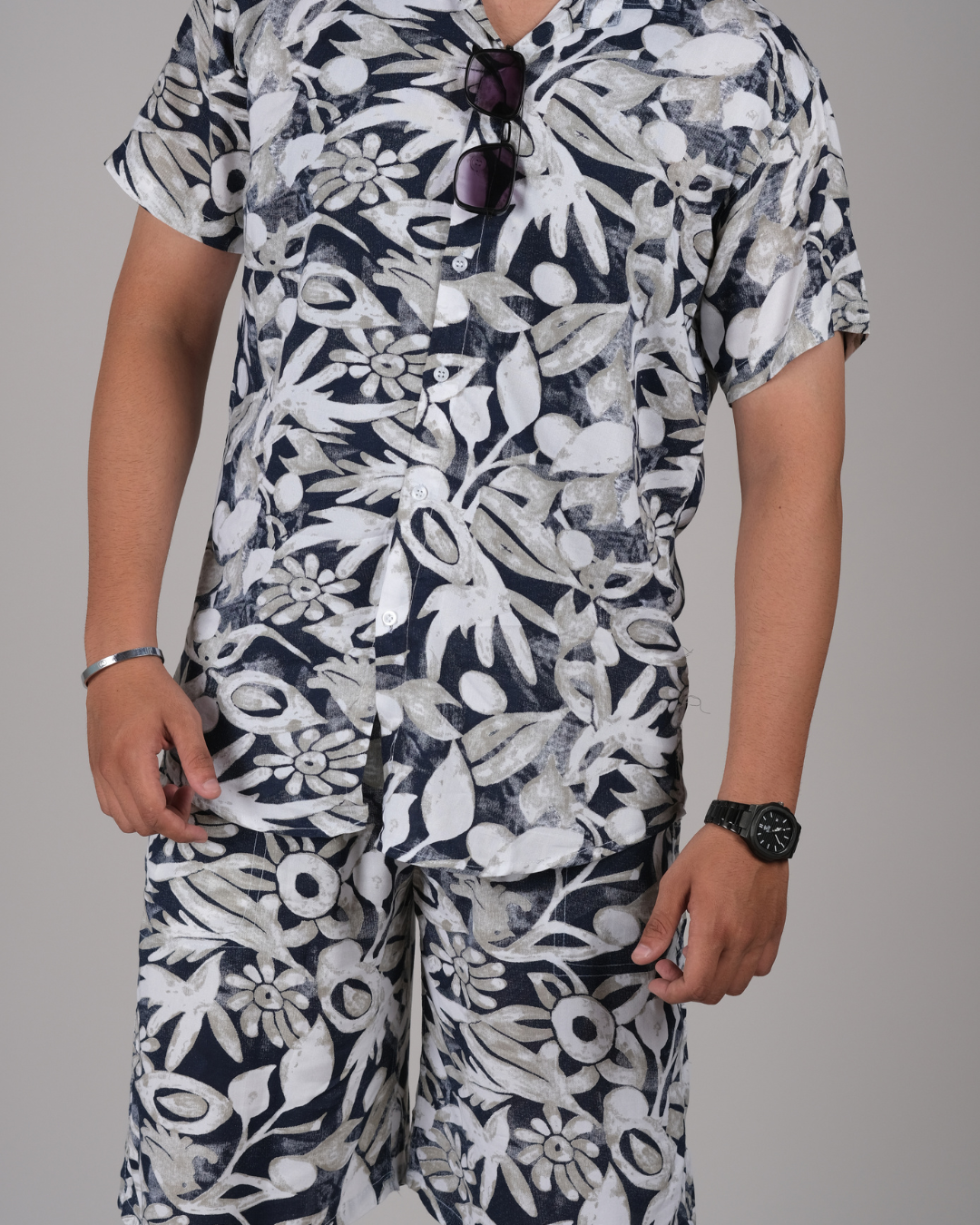 Men's Floral Print Shirt & Shorts Set