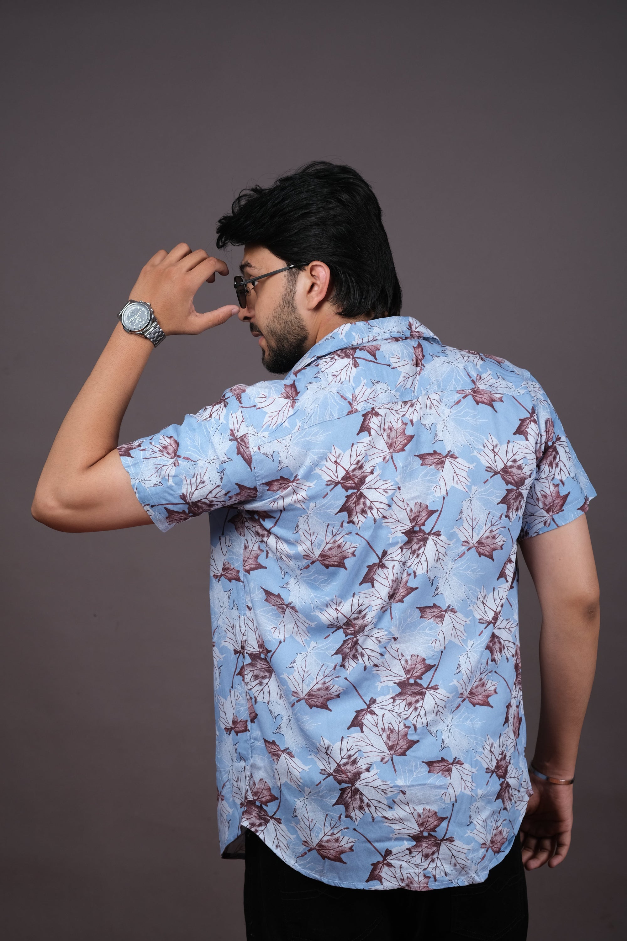 Sage Green Floral Print Casual Shirt for Men