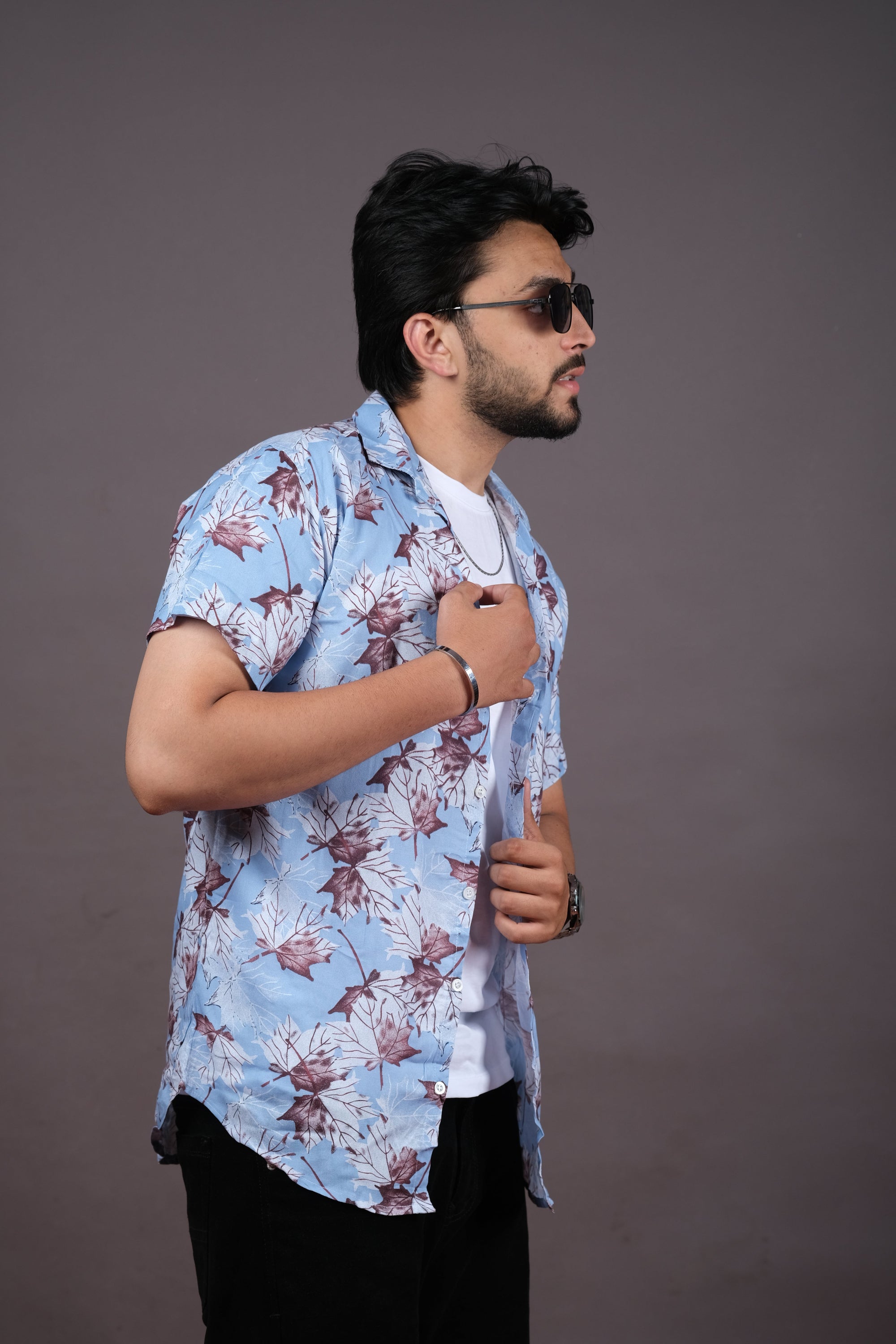 Sage Green Floral Print Casual Shirt for Men