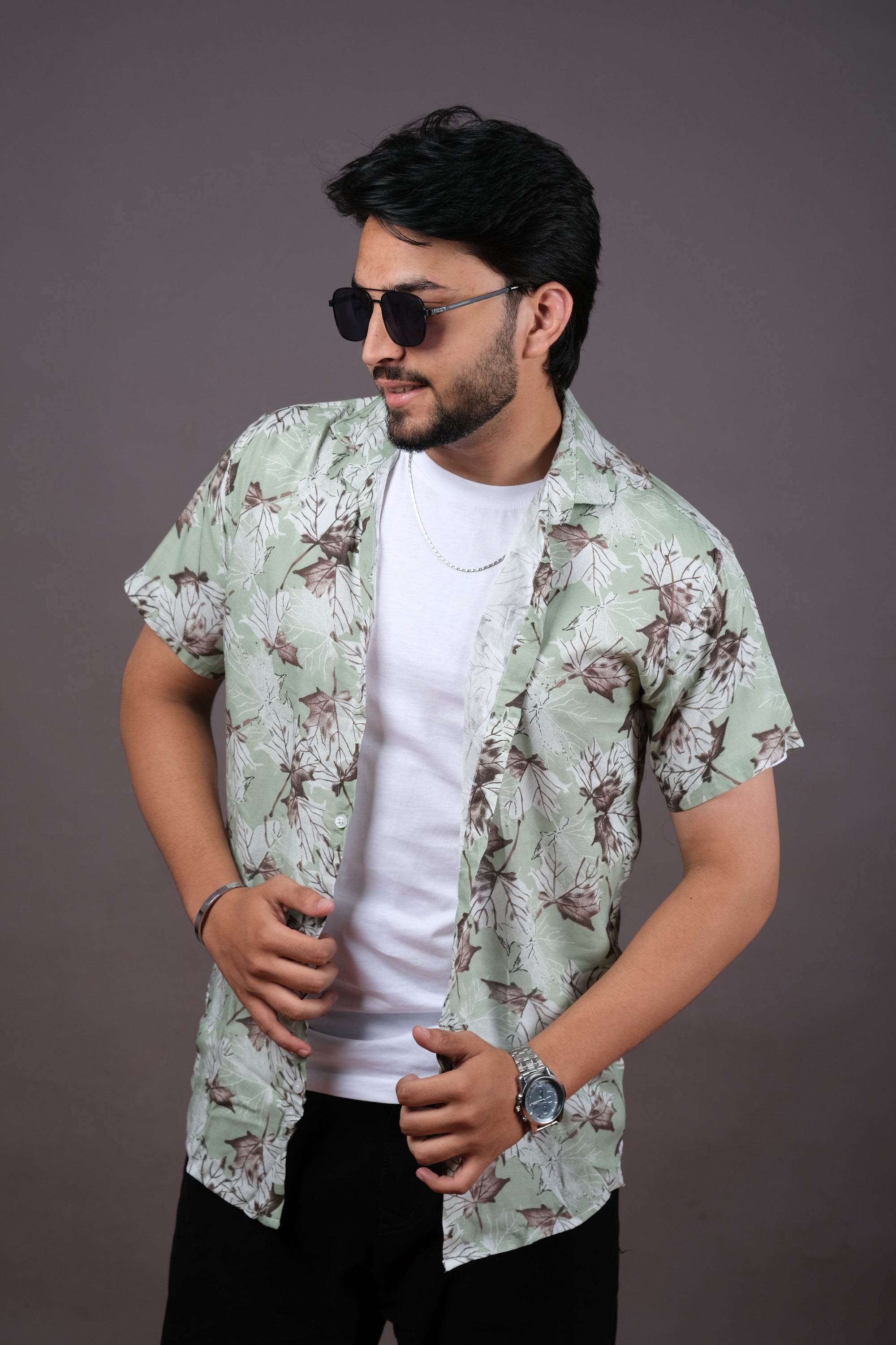 Light Grey & Blue Floral Casual Shirt
