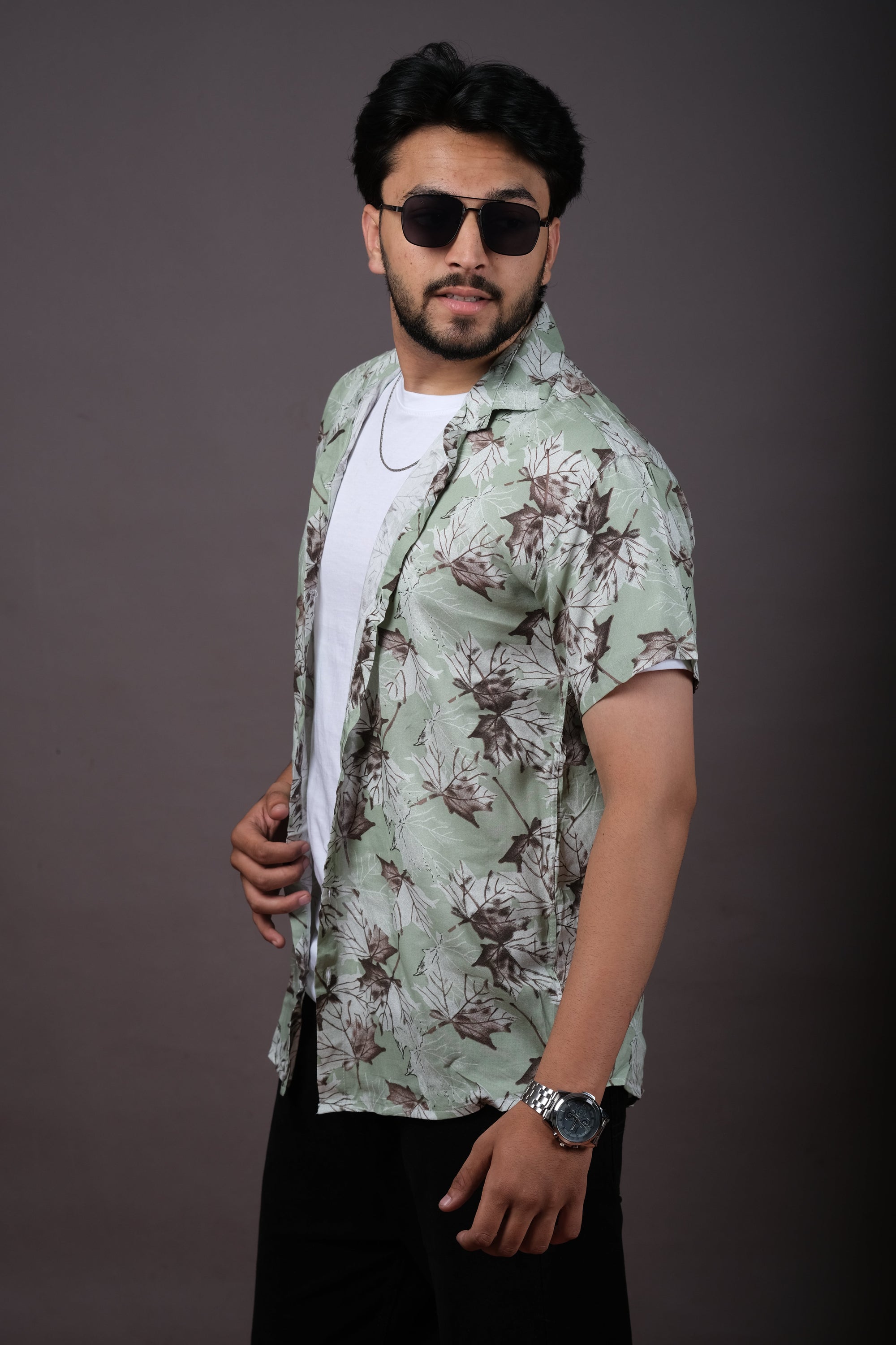 Light Grey & Blue Floral Casual Shirt for Men