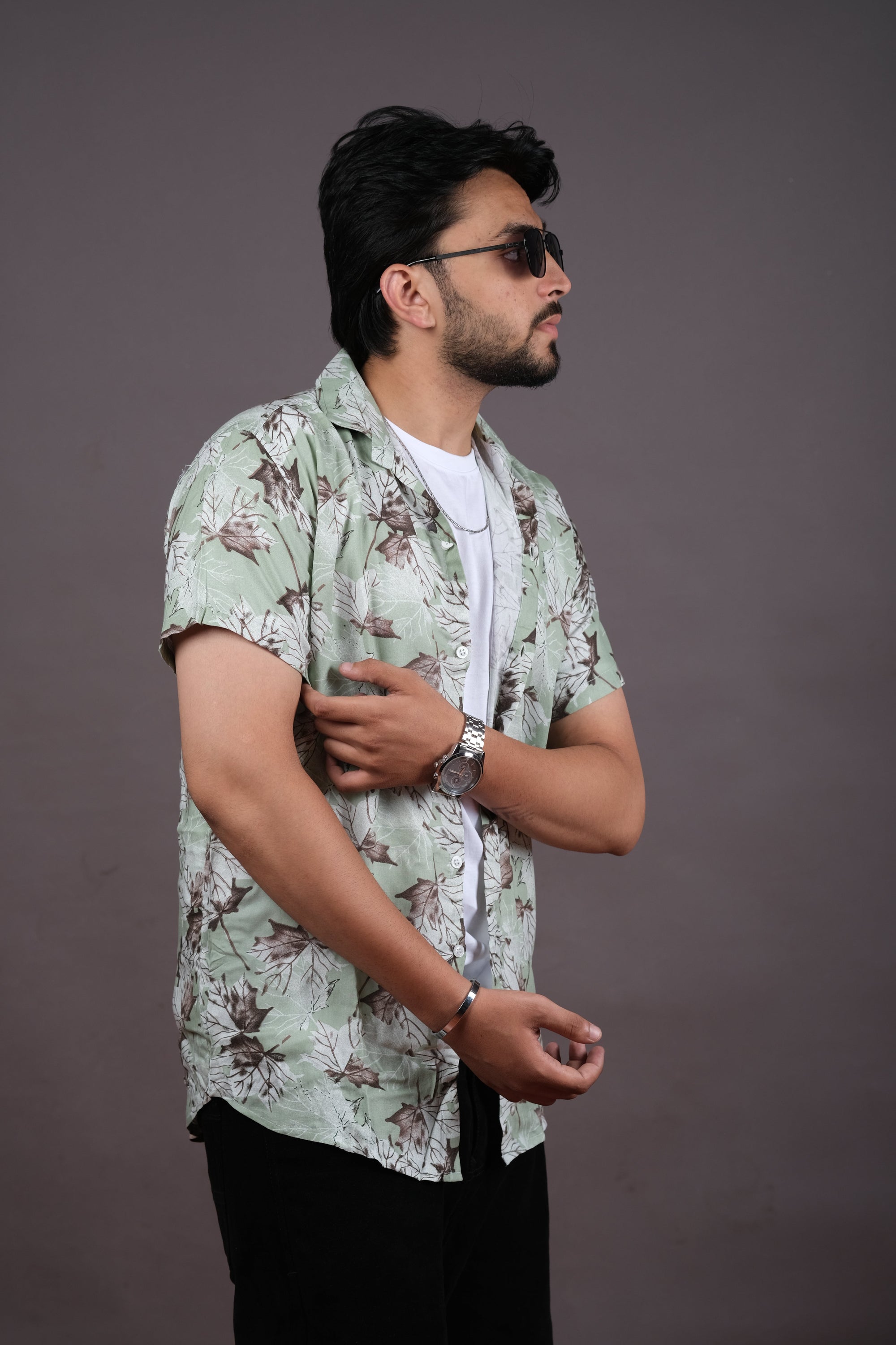 Light Grey & Blue Floral Casual Shirt