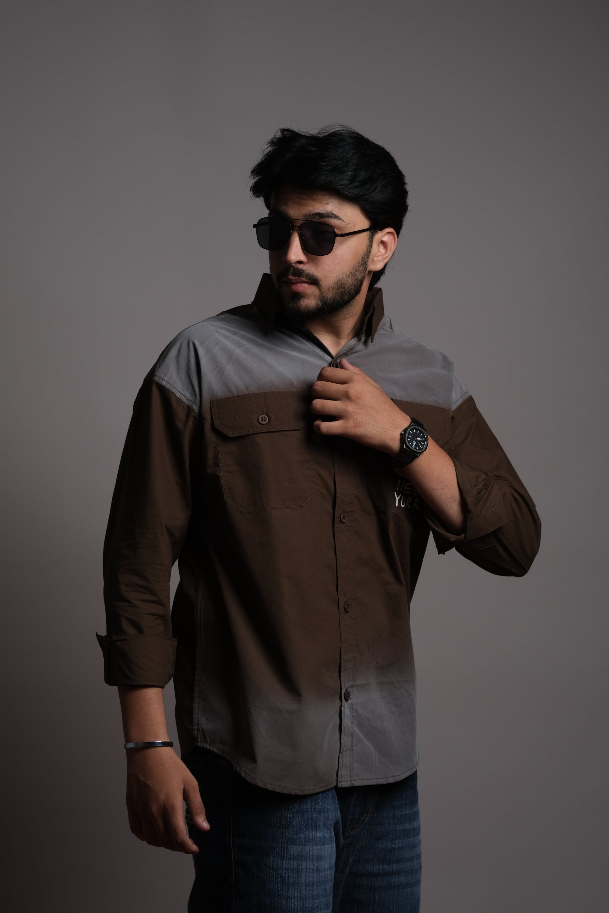 Brown and Grey Colorblock New York Shirts