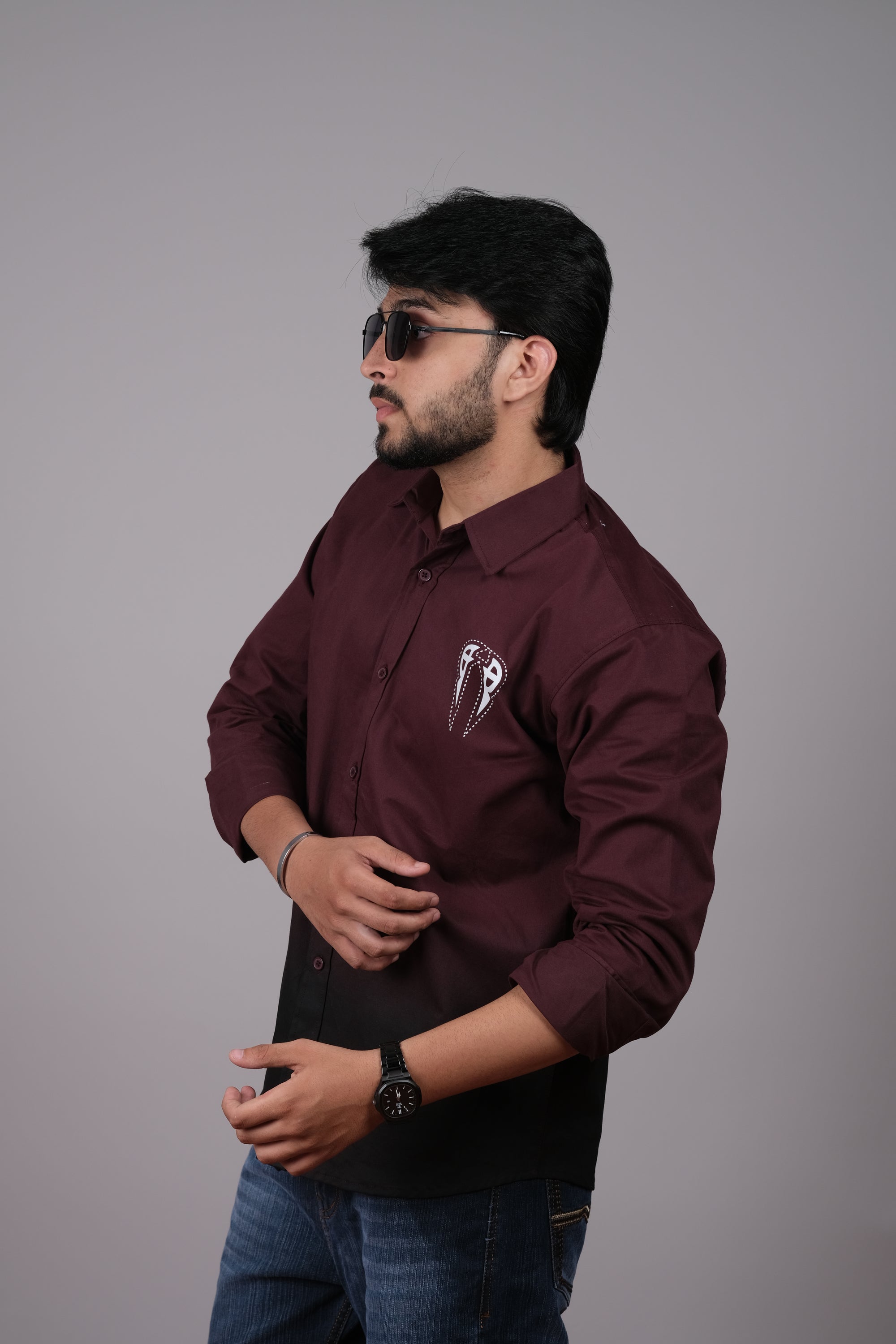 Men's Ombre Maroon-Black Cotton Shirt | Stylish Casual Wear
