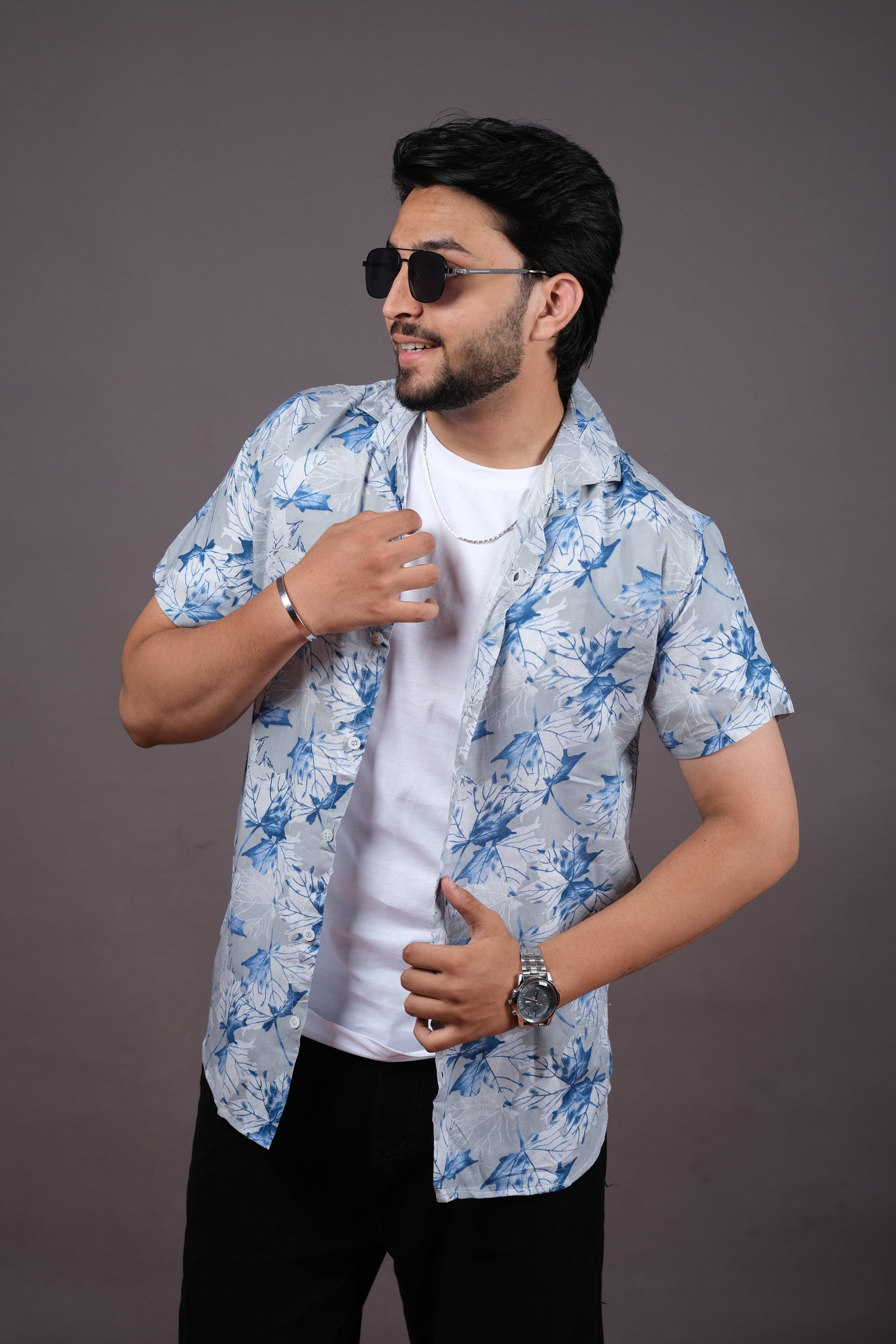 Black & White Geometric Print Casual Shirt for Men