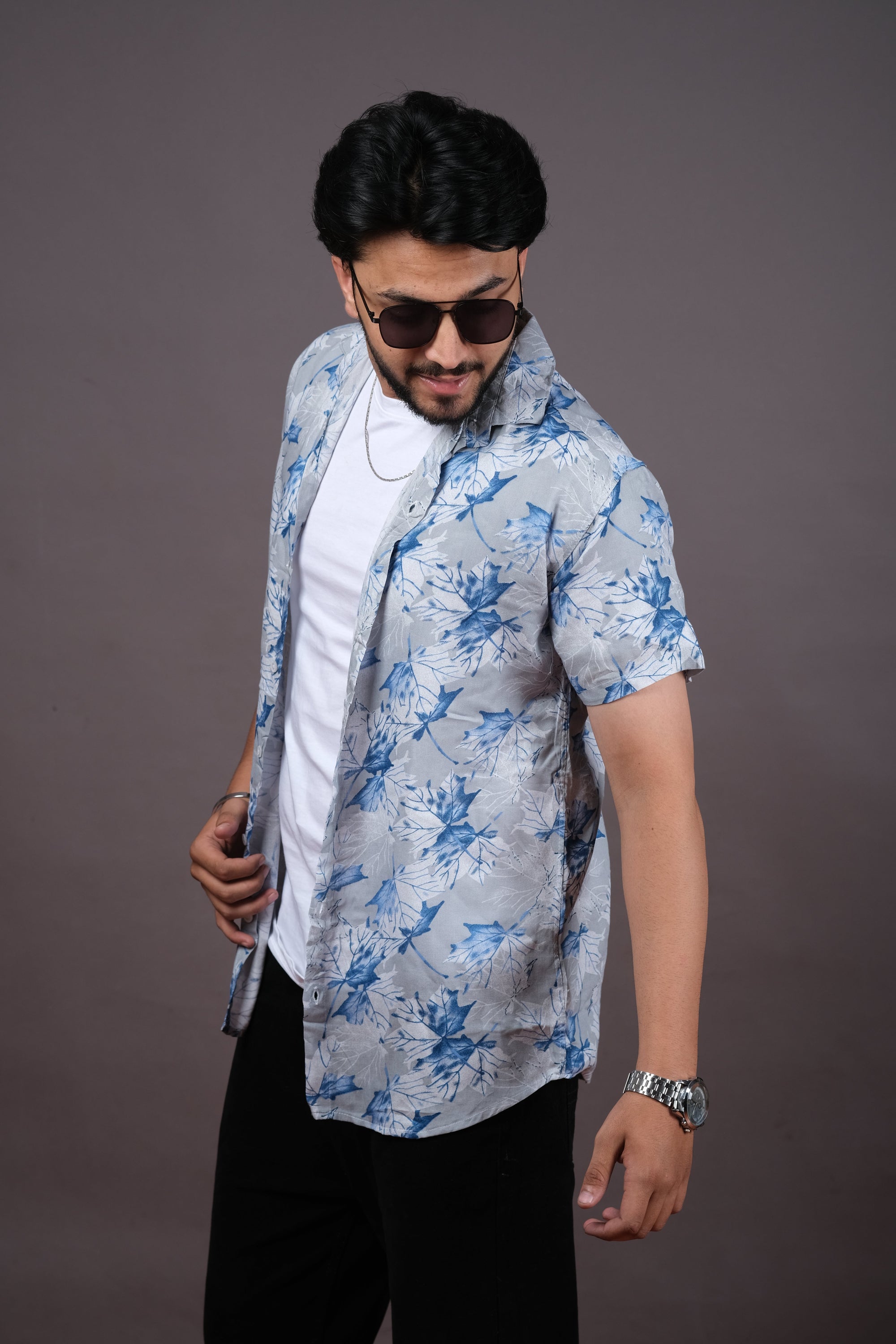 Black & White Geometric Print Casual Shirt for Men