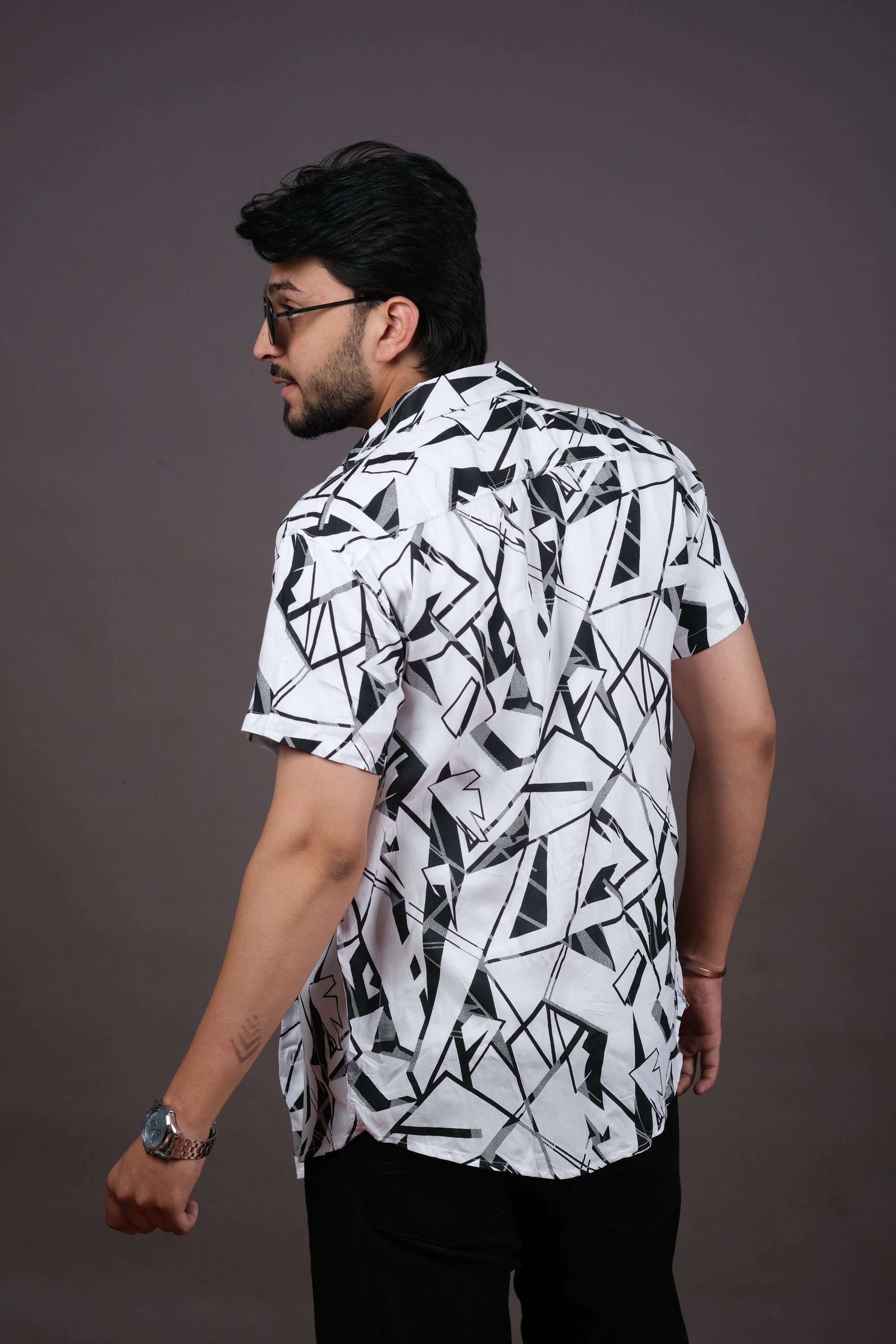 White Abstract Casual Shirt for Men