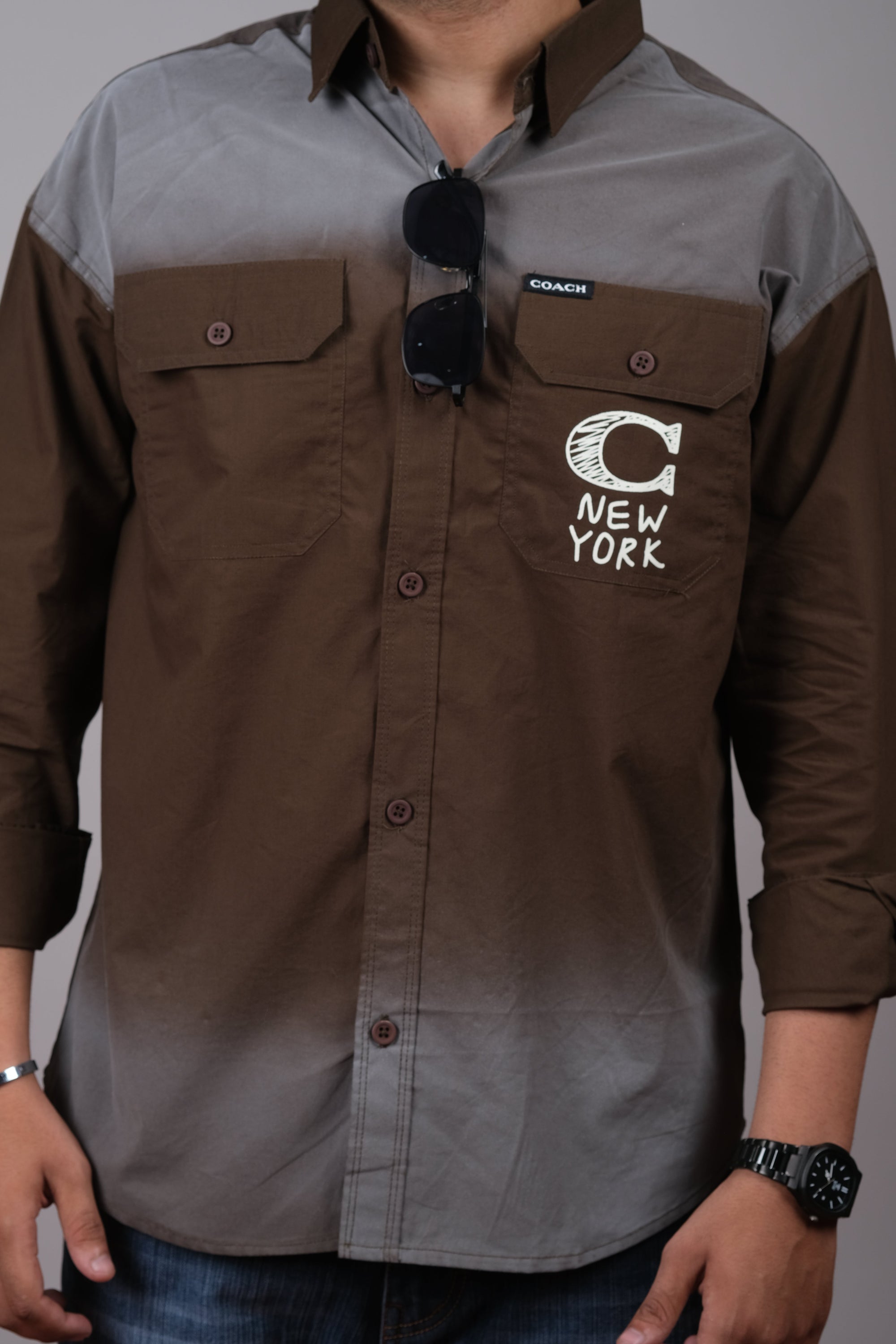 Brown and Grey Colorblock New York Shirts