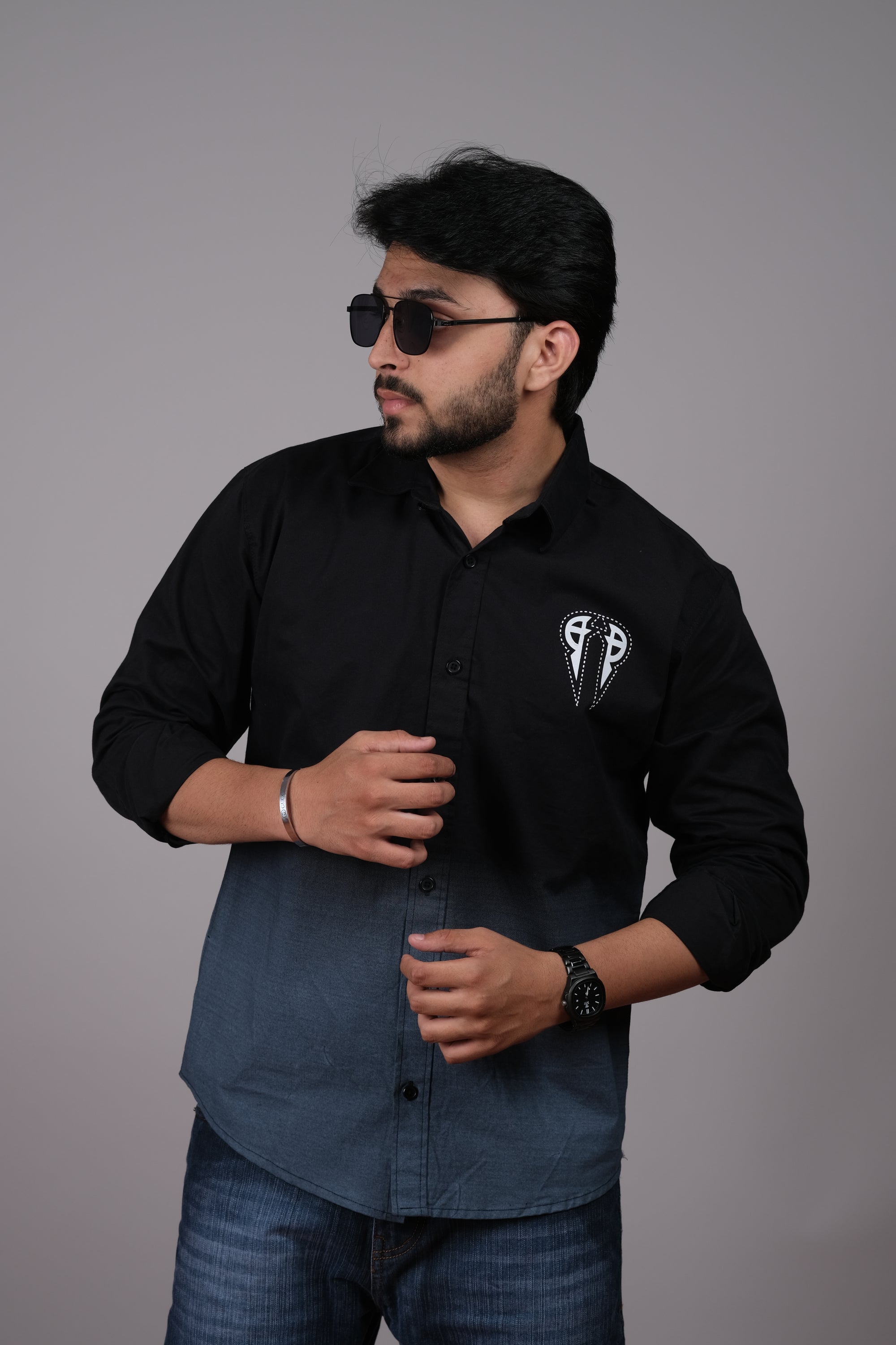 Men's Ombre Black-Blue Cotton Shirt | Stylish Casual Wear