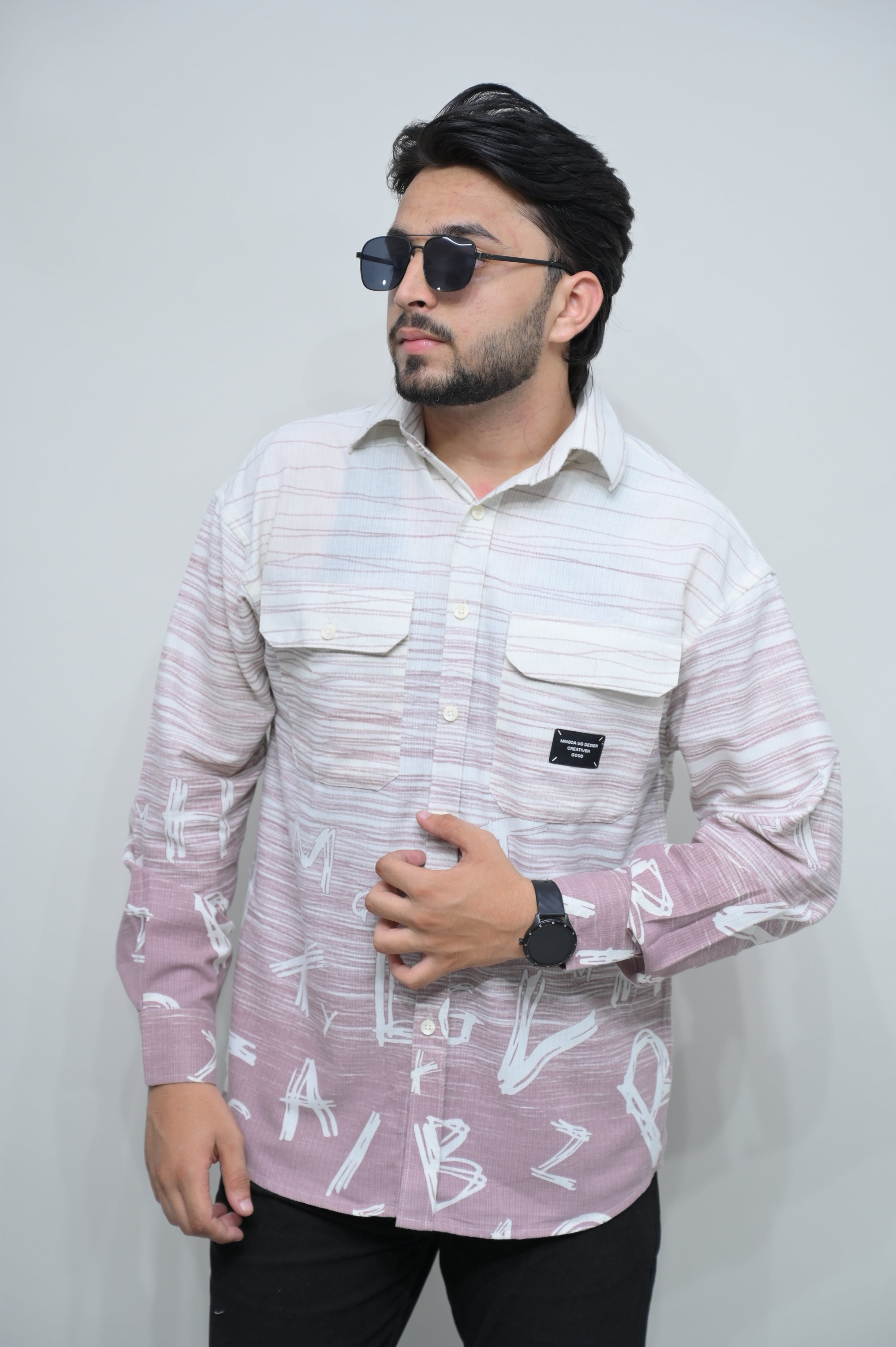 Urban Alphabet Print Casual Shirt