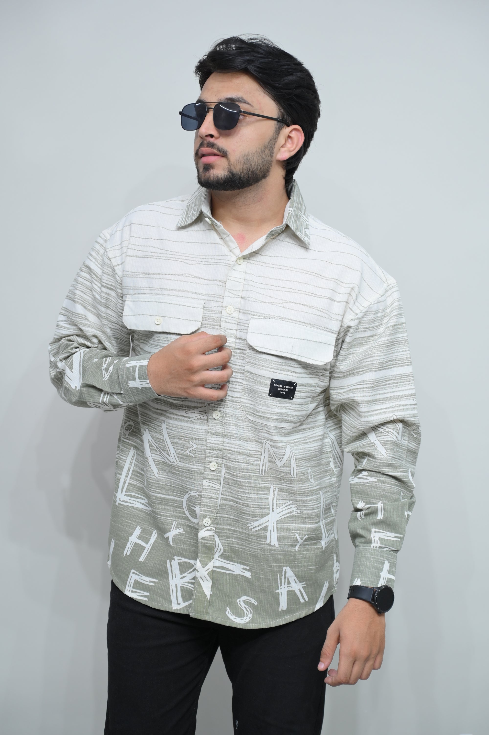 Urban Alphabet Print Casual Shirt