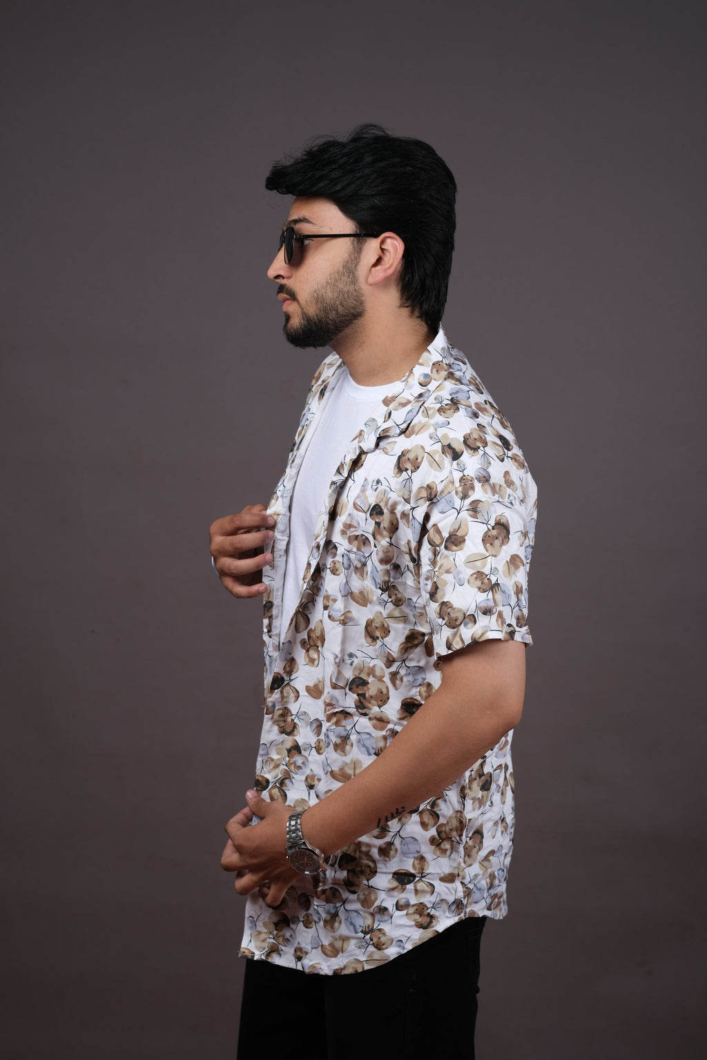 White & Brown Floral Casual Shirt for Men