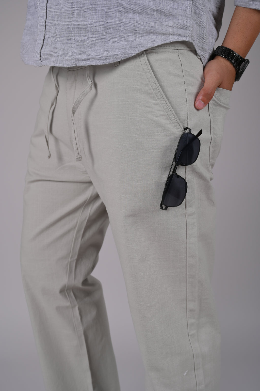 Cream Drawstring Relaxed Fit Pants