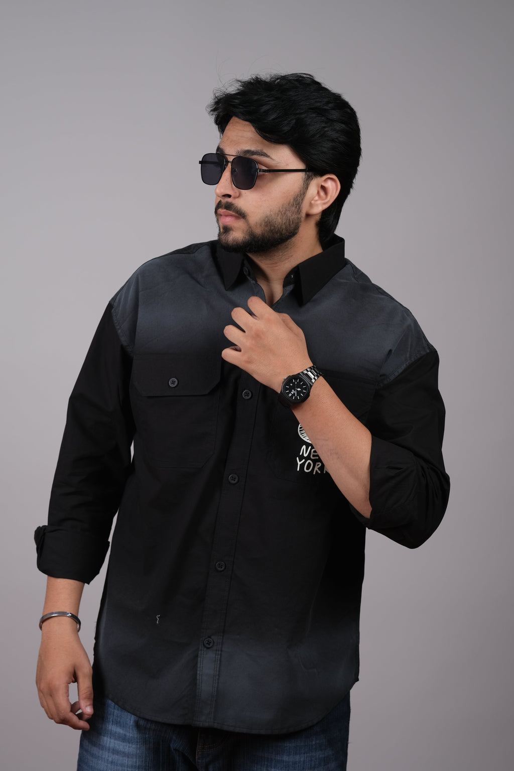 Black and Grey Colorblock New York Shirt