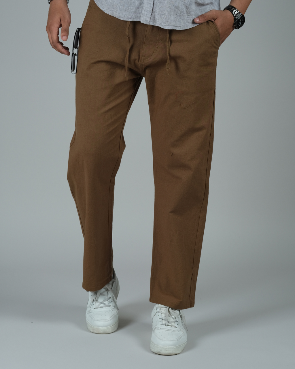 Brown Drawstring Relaxed Fit Pants