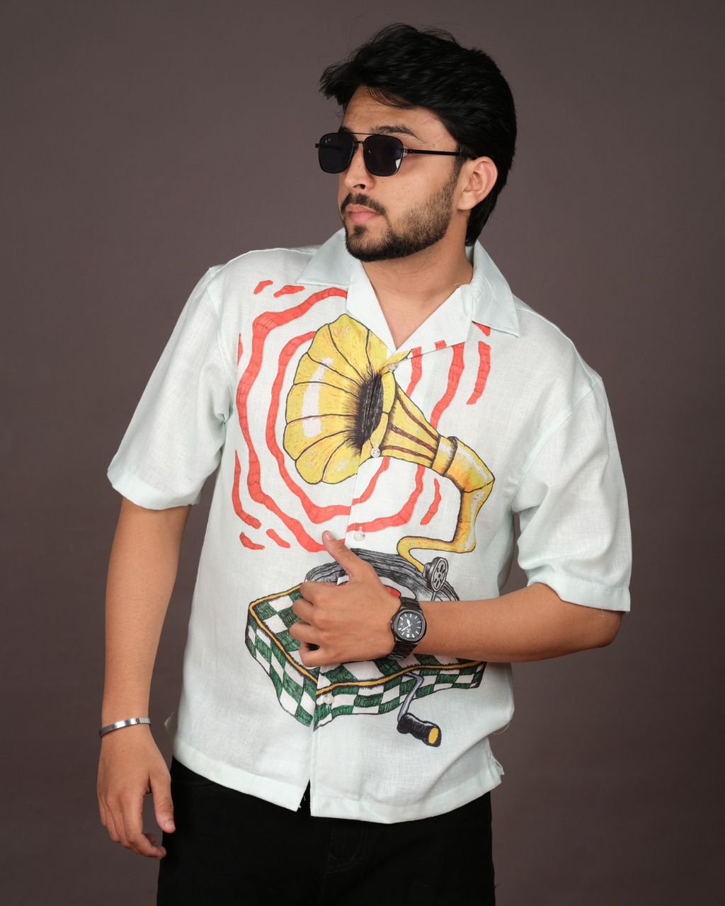 Men's Vintage White Linen Blend Shirt