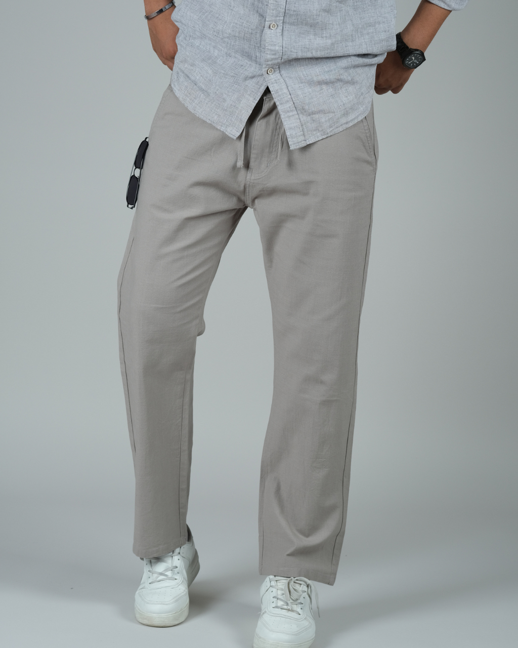 White Drawstring Relaxed Fit Pants