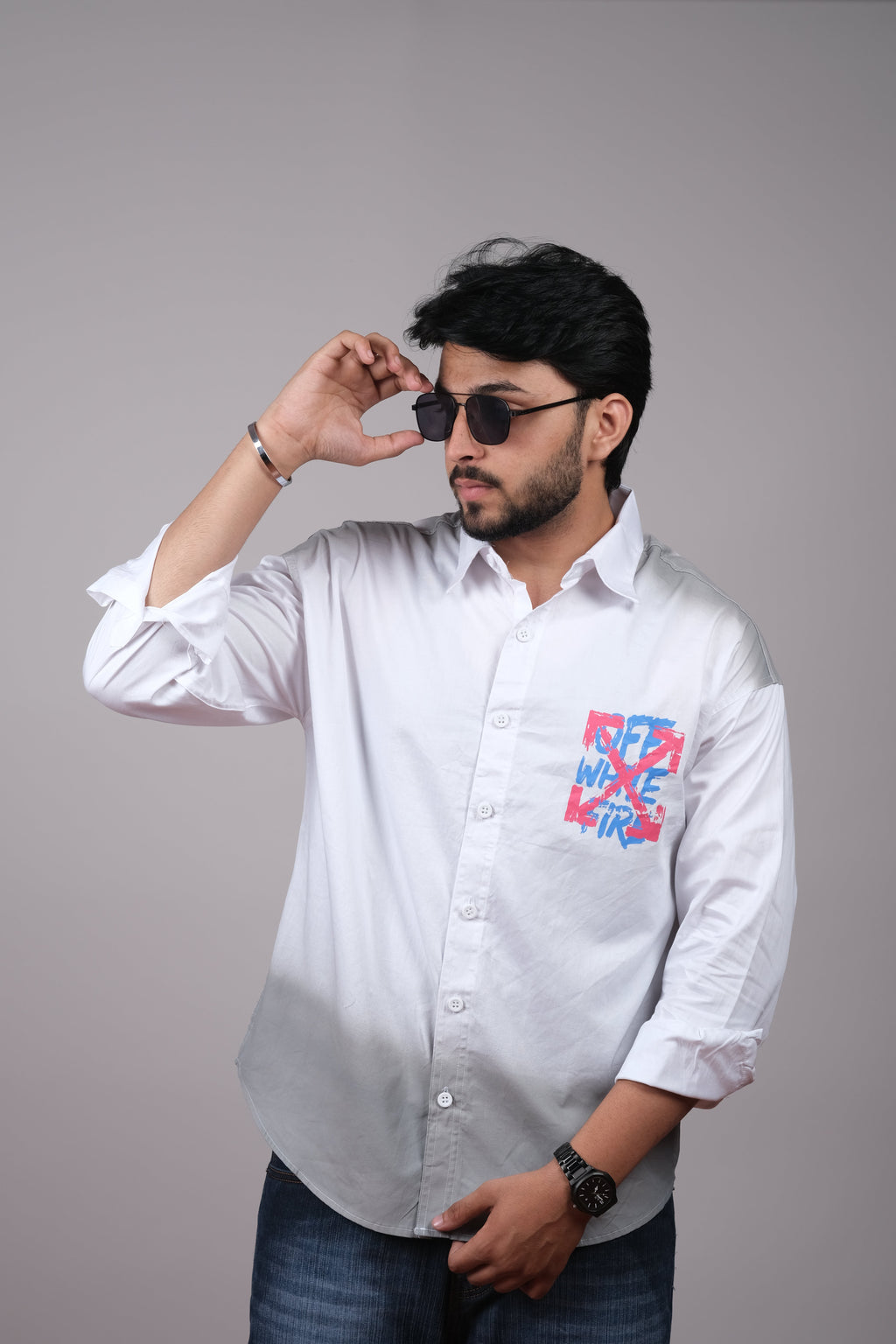 Men's White Graphic Pocket Shirt