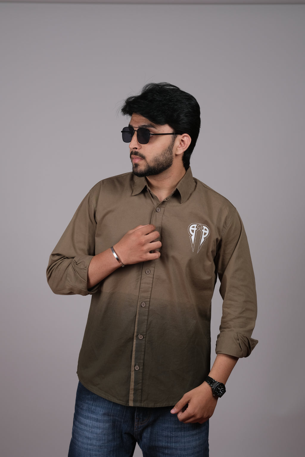 Men's Ombre Olive-Dark Green Cotton Shirt | Casual Style