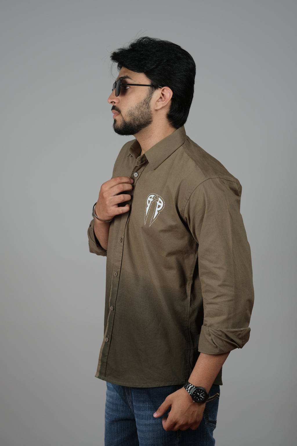 Men's Ombre Olive-Dark Green Cotton Shirt | Casual Style