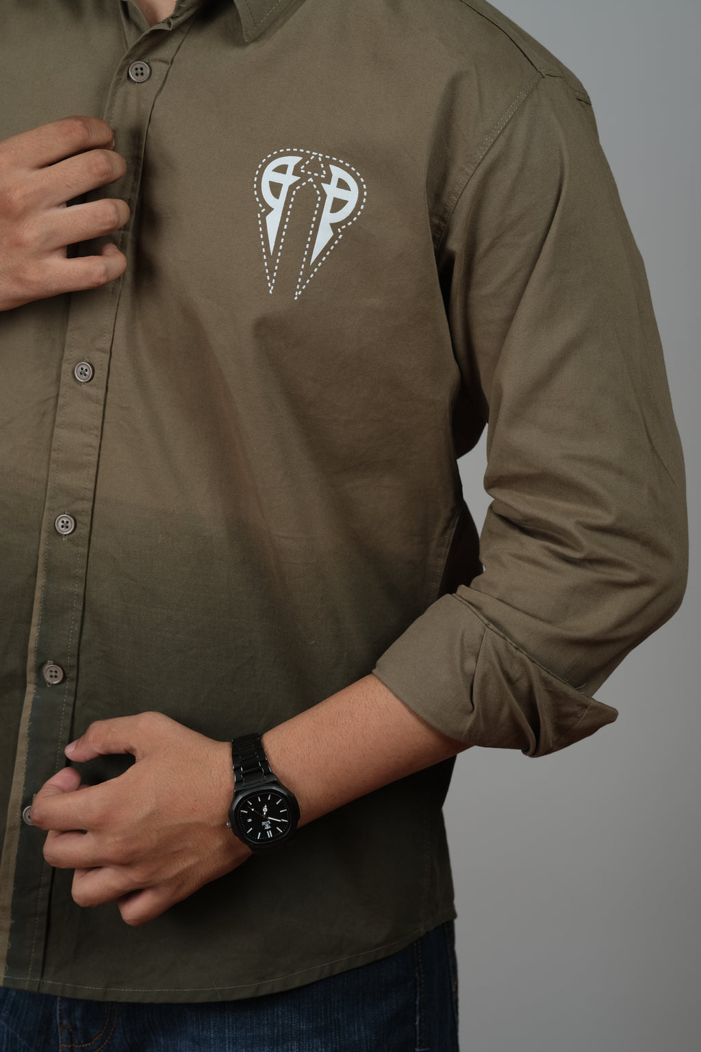 Men's Ombre Olive-Dark Green Cotton Shirt | Casual Style