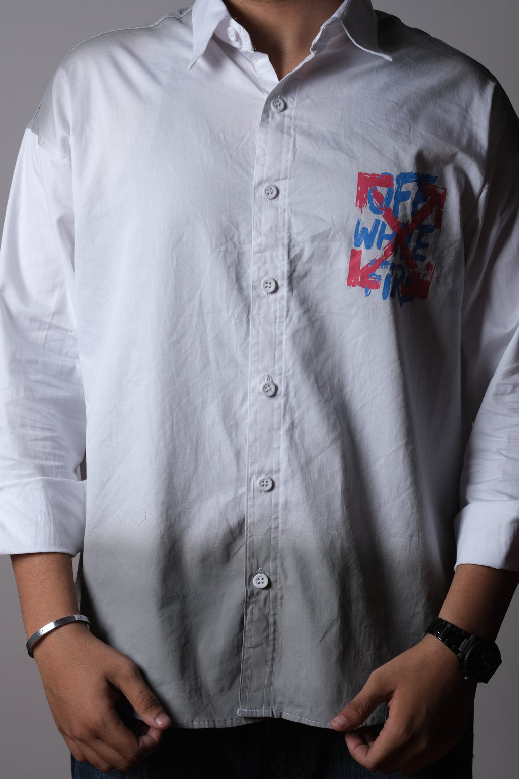 Men's White Graphic Pocket Shirt