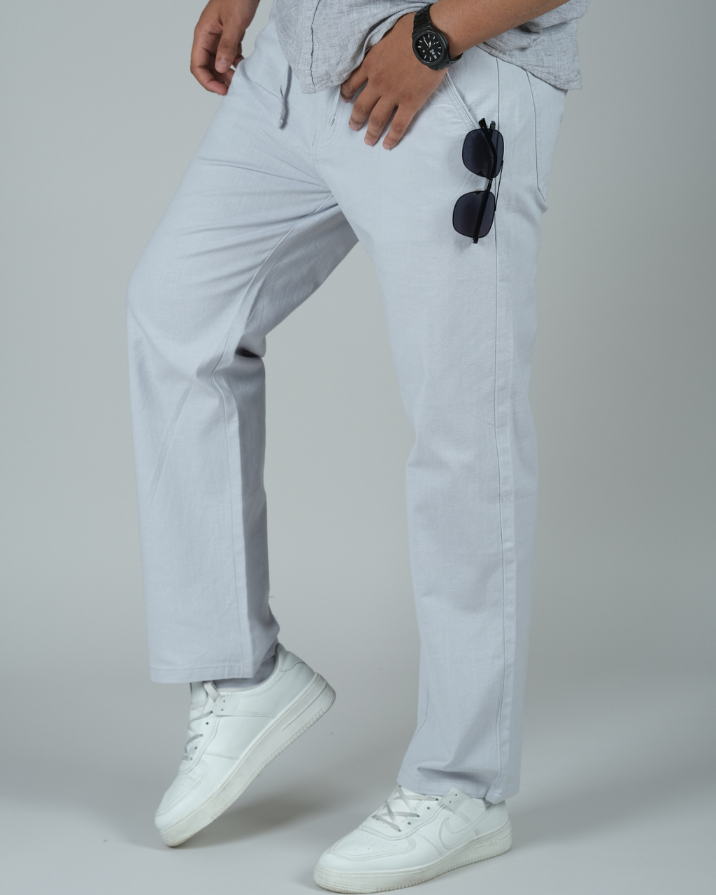 White Drawstring Relaxed Fit Pants