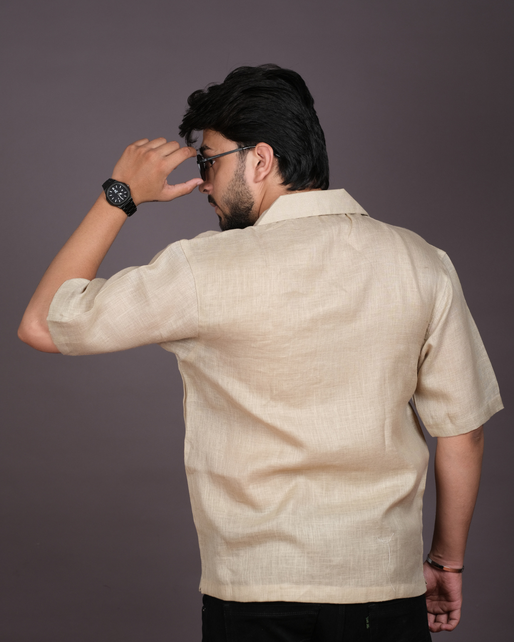 Men’s Linen Cuban Collar Shirt with Bold Floral