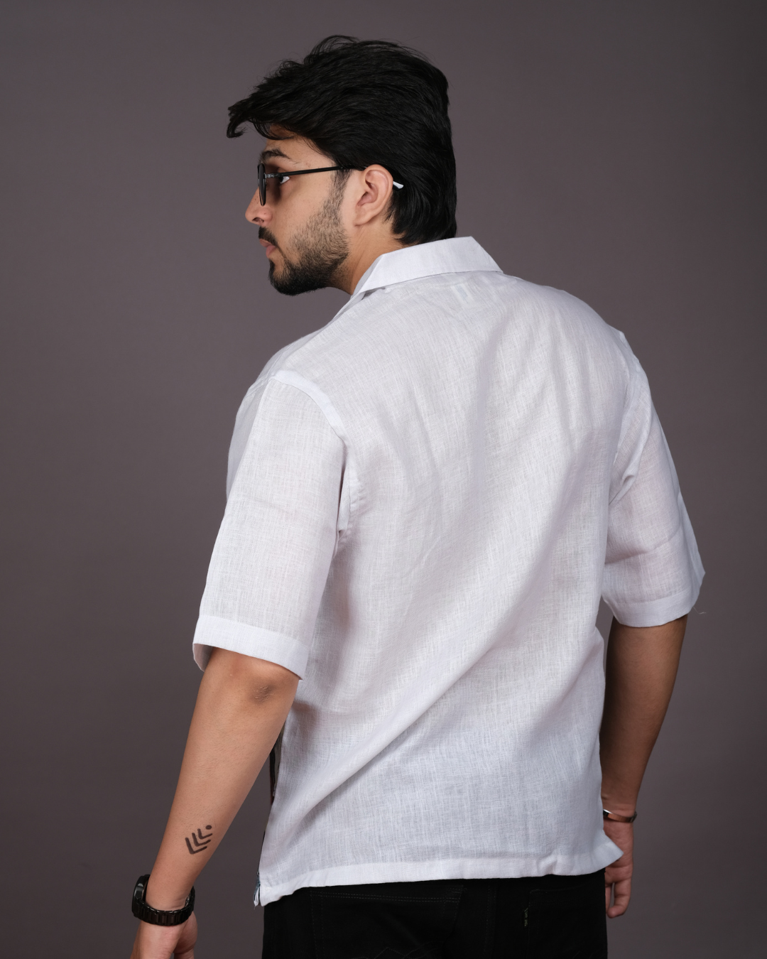 Men's Artistic Abstract Print White Linen Blend Shirt