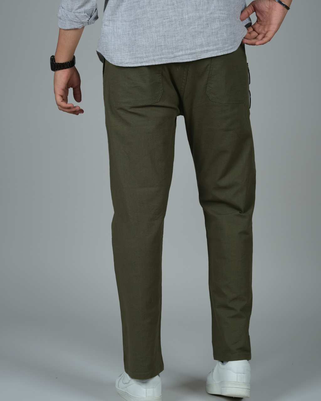 Classic Dark Green Casual Linen Pants